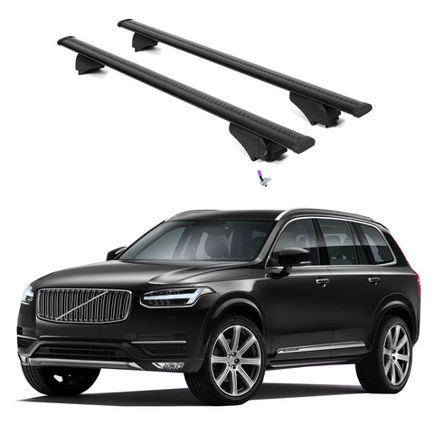 ERKUL Roof Rack Cross Bars for Volvo XC90 2016-2024 | Aluminum Crossbars with Anti Theft Lock for Rooftop | Compatible with Flush Rails - Black