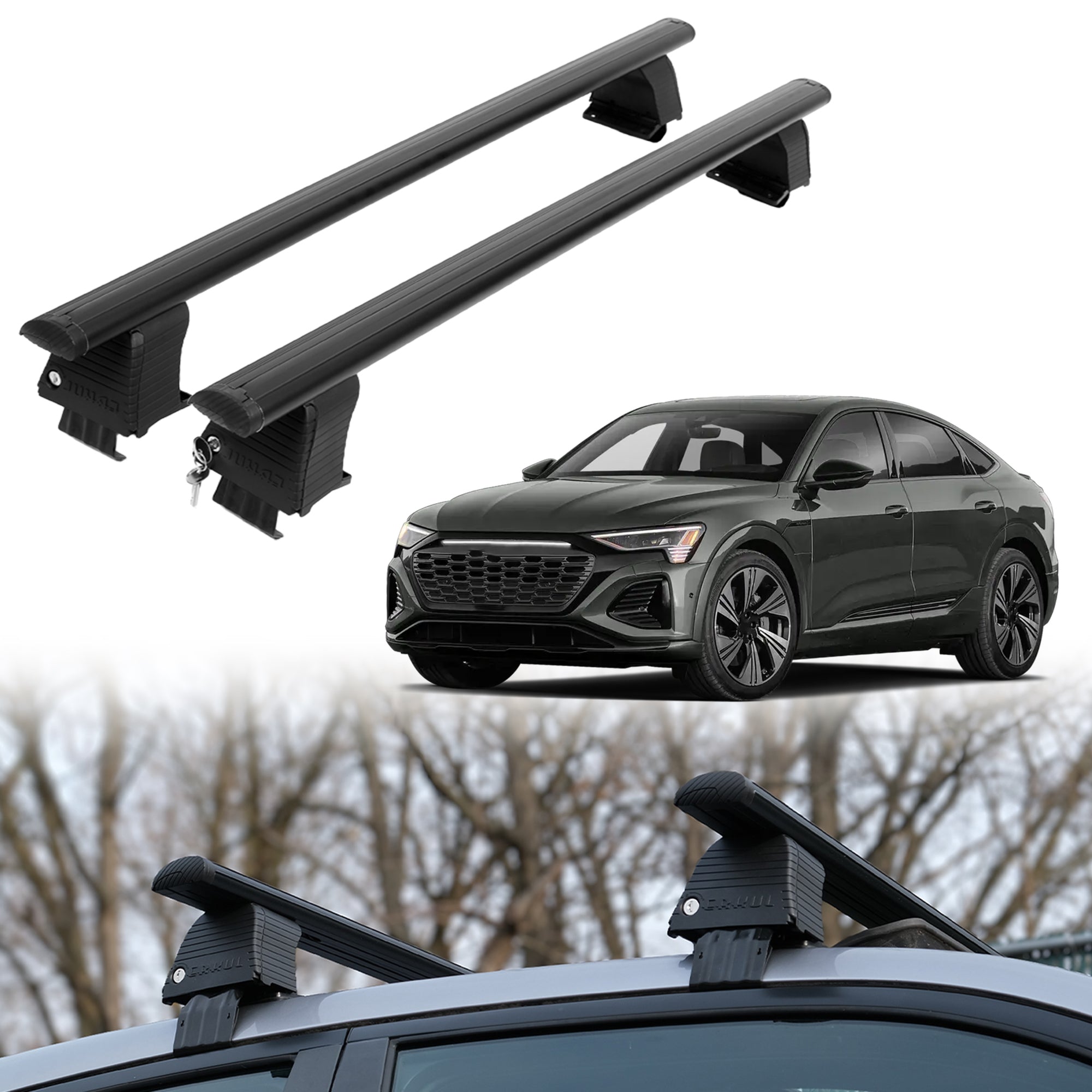 ERKUL Roof Rack Crossbars For AUDI SQ8 e-tron 2024-2026 Naked Roof Aluminum Black