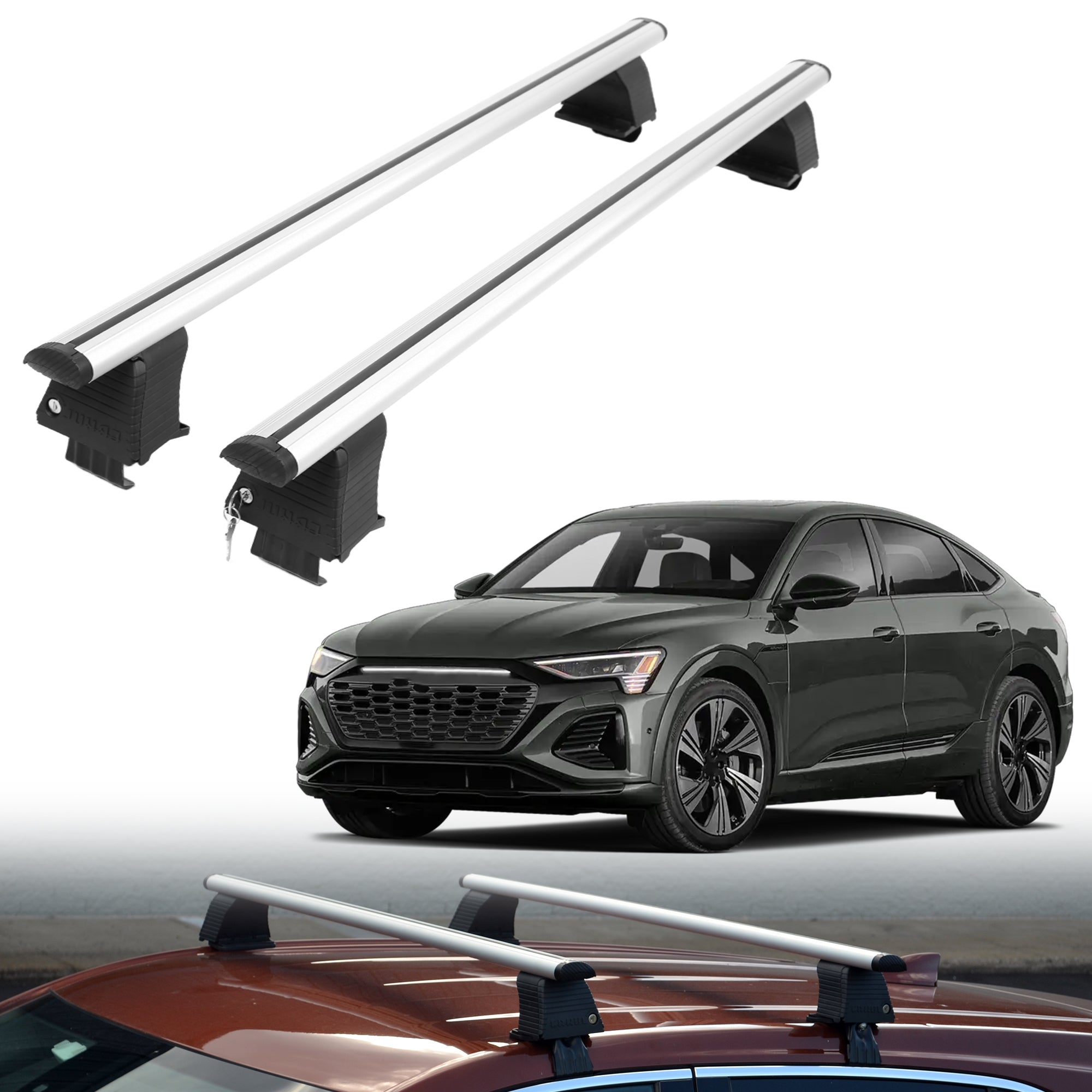 ERKUL Roof Rack Crossbars For AUDI SQ8 e-tron 2024-2026 Naked Roof Aluminum Silver
