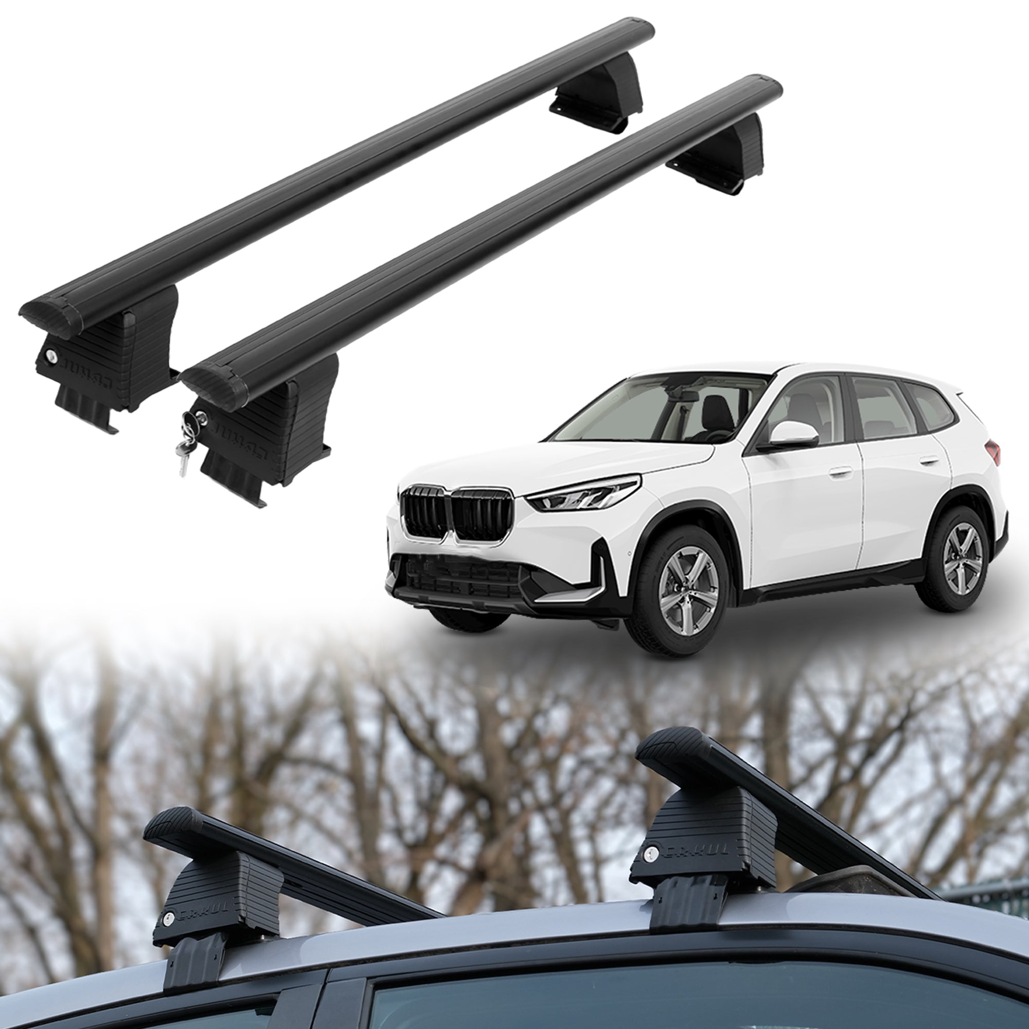 ERKUL Roof Rack Crossbars For BMW X1 (F48) 2016-2022 Naked Roof Aluminum Black