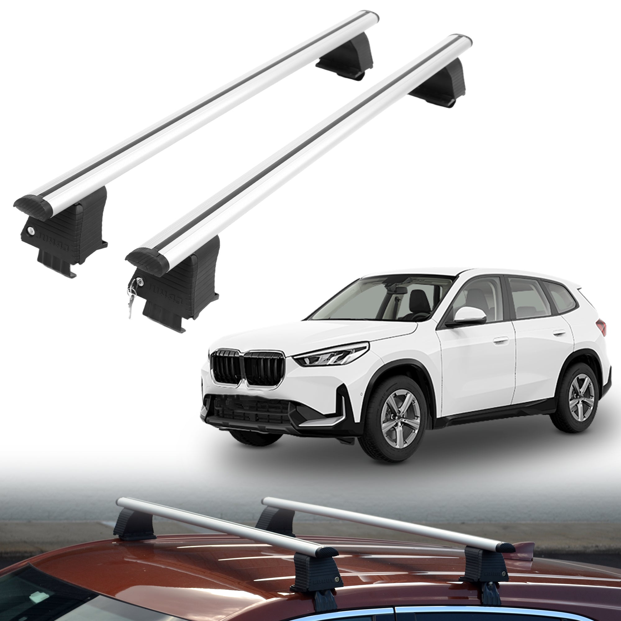 ERKUL Roof Rack Crossbars For BMW X1 (F48) 2016-2022 Naked Roof Aluminum Silver