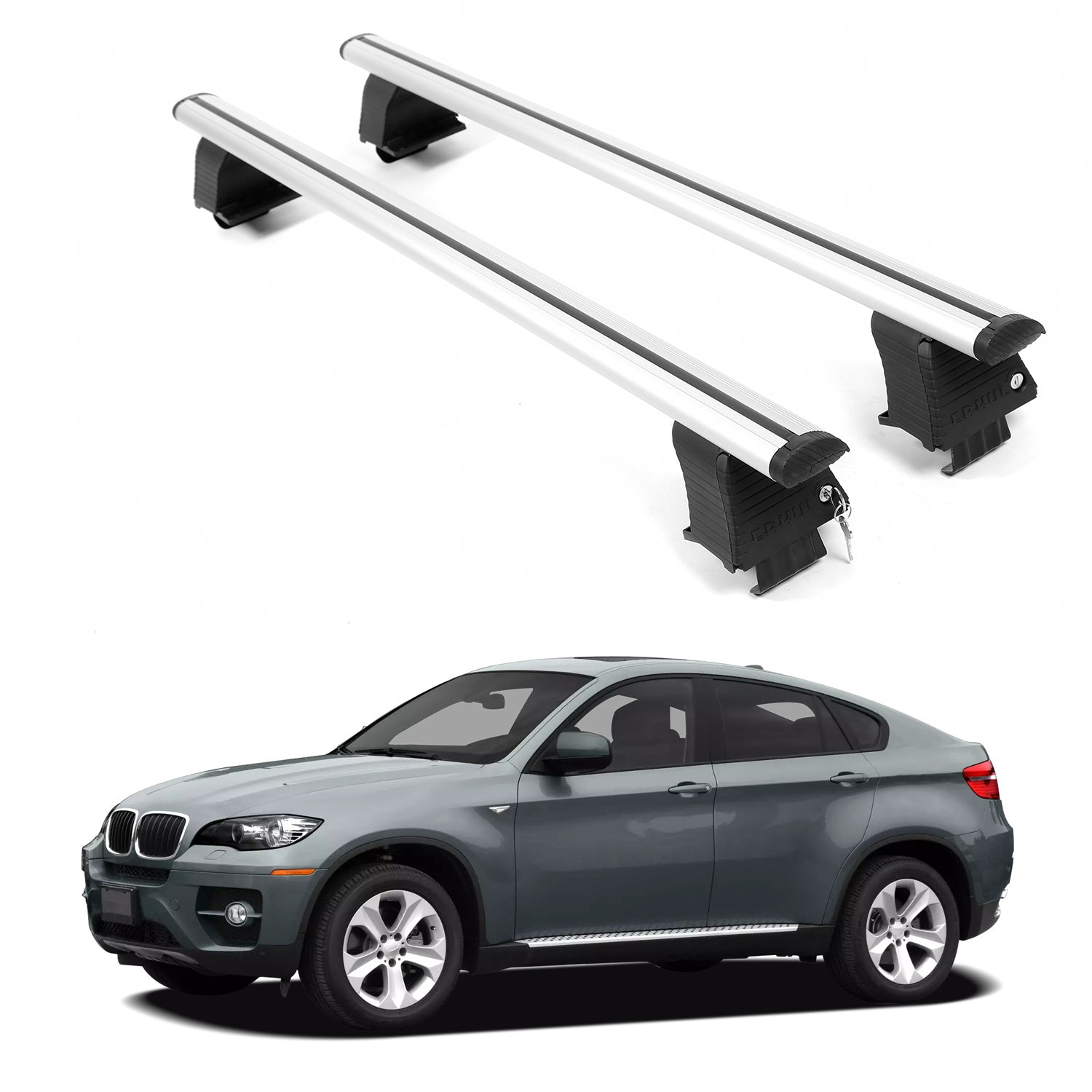 ERKUL Roof Rack Crossbars For BMW X6 2009-2014 Naked Roof Aluminum Silver