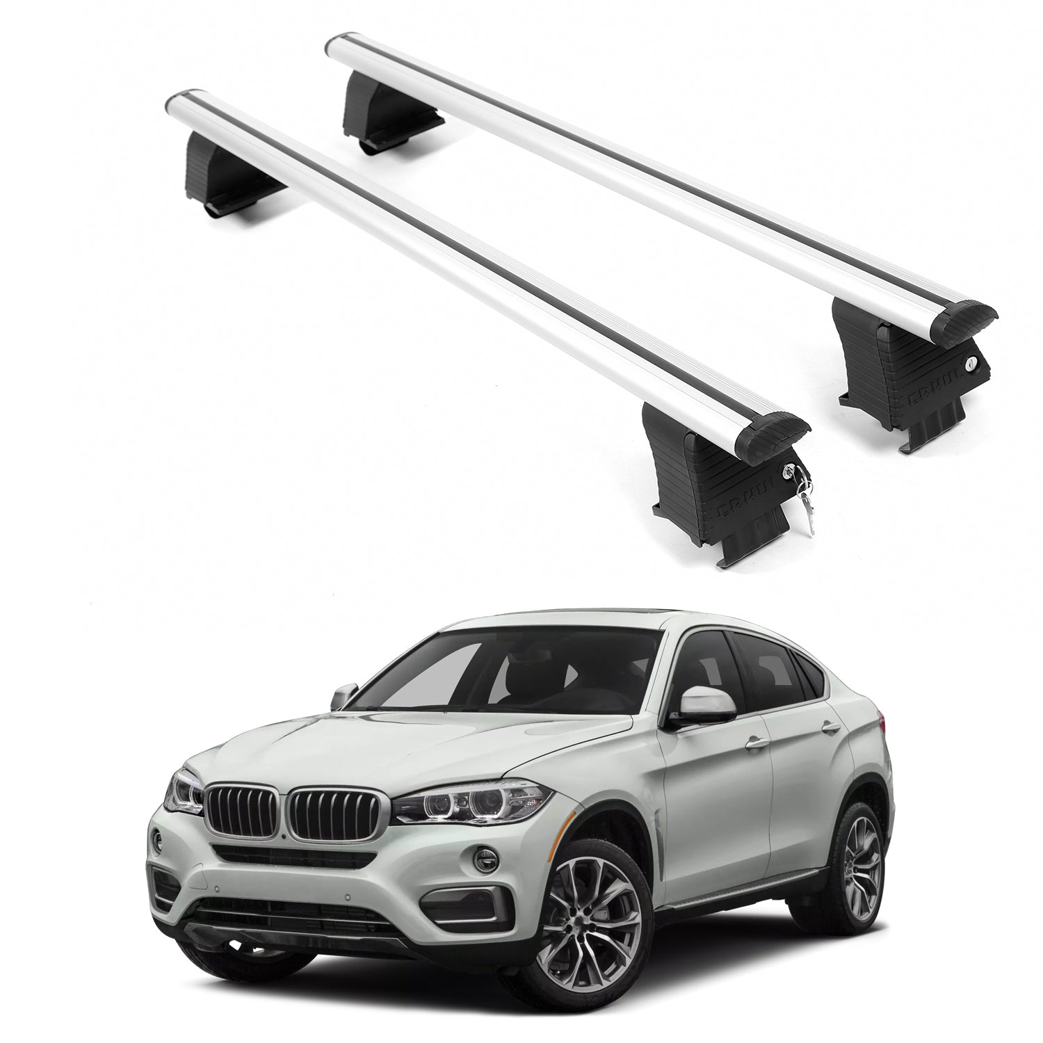 ERKUL Roof Rack Crossbars For BMW X6 2015-2019 Naked Roof Aluminum Silver