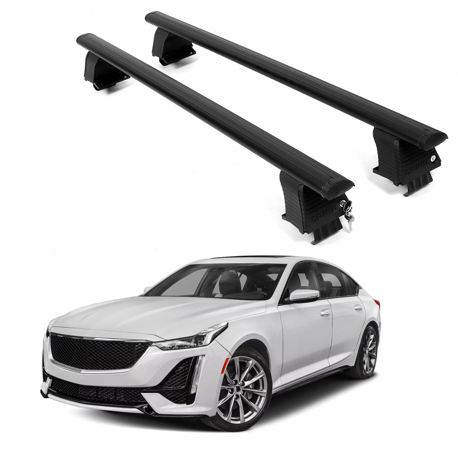 ERKUL Roof Rack Crossbars For CADILLAC CT5 2020-2026 Naked Roof Aluminum Black