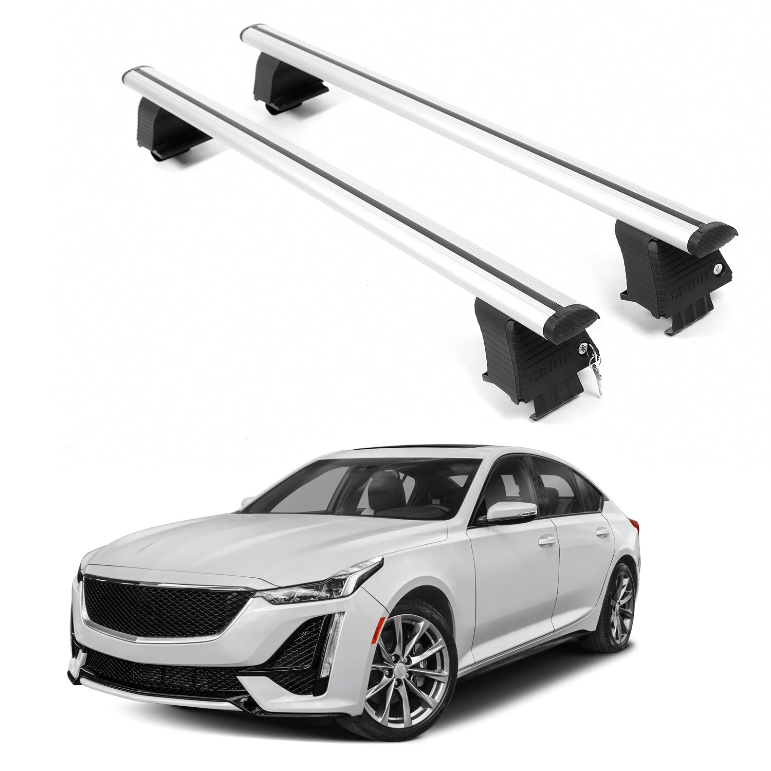 ERKUL Roof Rack Crossbars For CADILLAC CT5-V 2020-2026 Naked Roof Aluminum Silver
