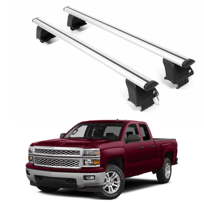 ERKUL Roof Rack Crossbars For CHEVROLET SILVERADO 1500 2014-2018 Naked Roof Aluminum Silver
