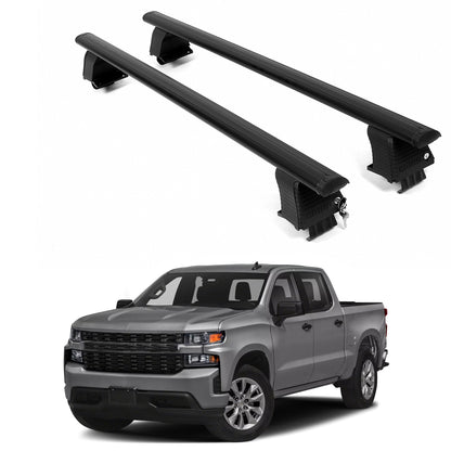 ERKUL Roof Rack Crossbars For CHEVROLET SILVERADO 1500 2019-2026 Naked Roof Aluminum Black