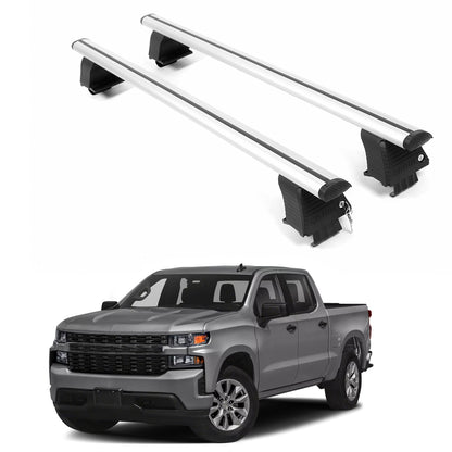 ERKUL Roof Rack Crossbars For CHEVROLET SILVERADO 1500 2019-2026 Naked Roof Aluminum Silver