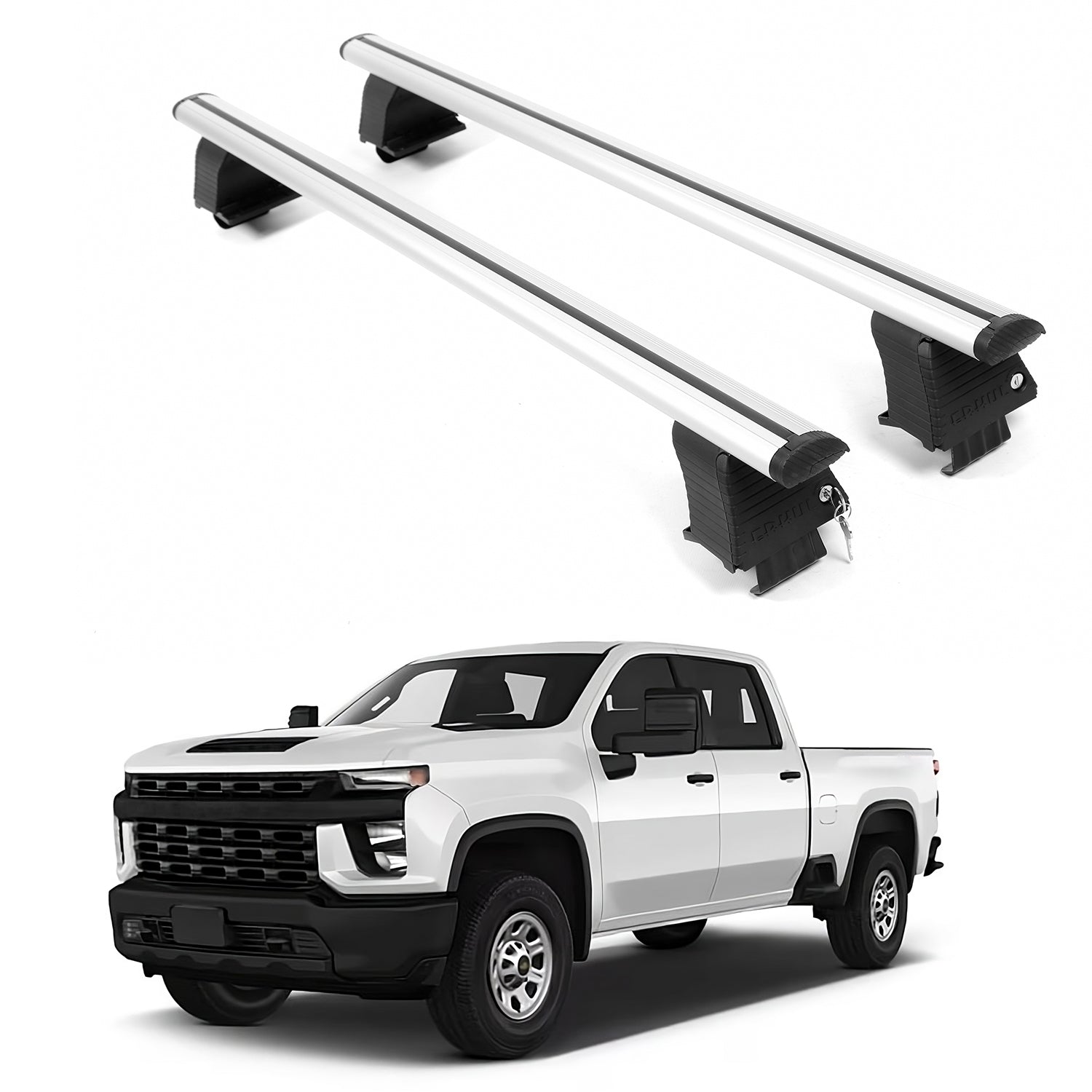 ERKUL Roof Rack Crossbars For CHEVROLET SILVERADO 3500 HD 2020-2026 Naked Roof Aluminum Silver