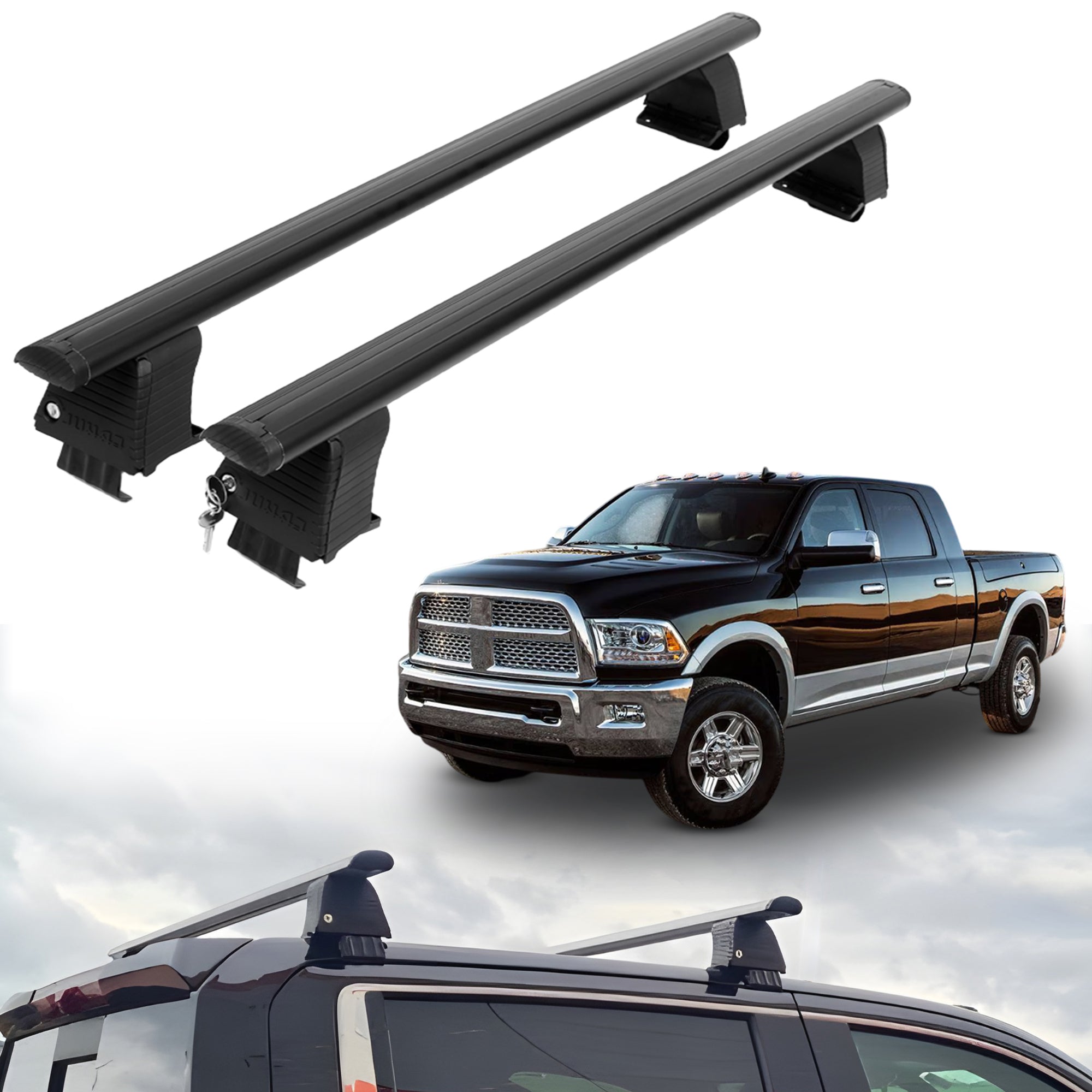 ERKUL Roof Rack Crossbars For DODGE RAM 2500 2010-2018 Naked Roof Aluminum Black