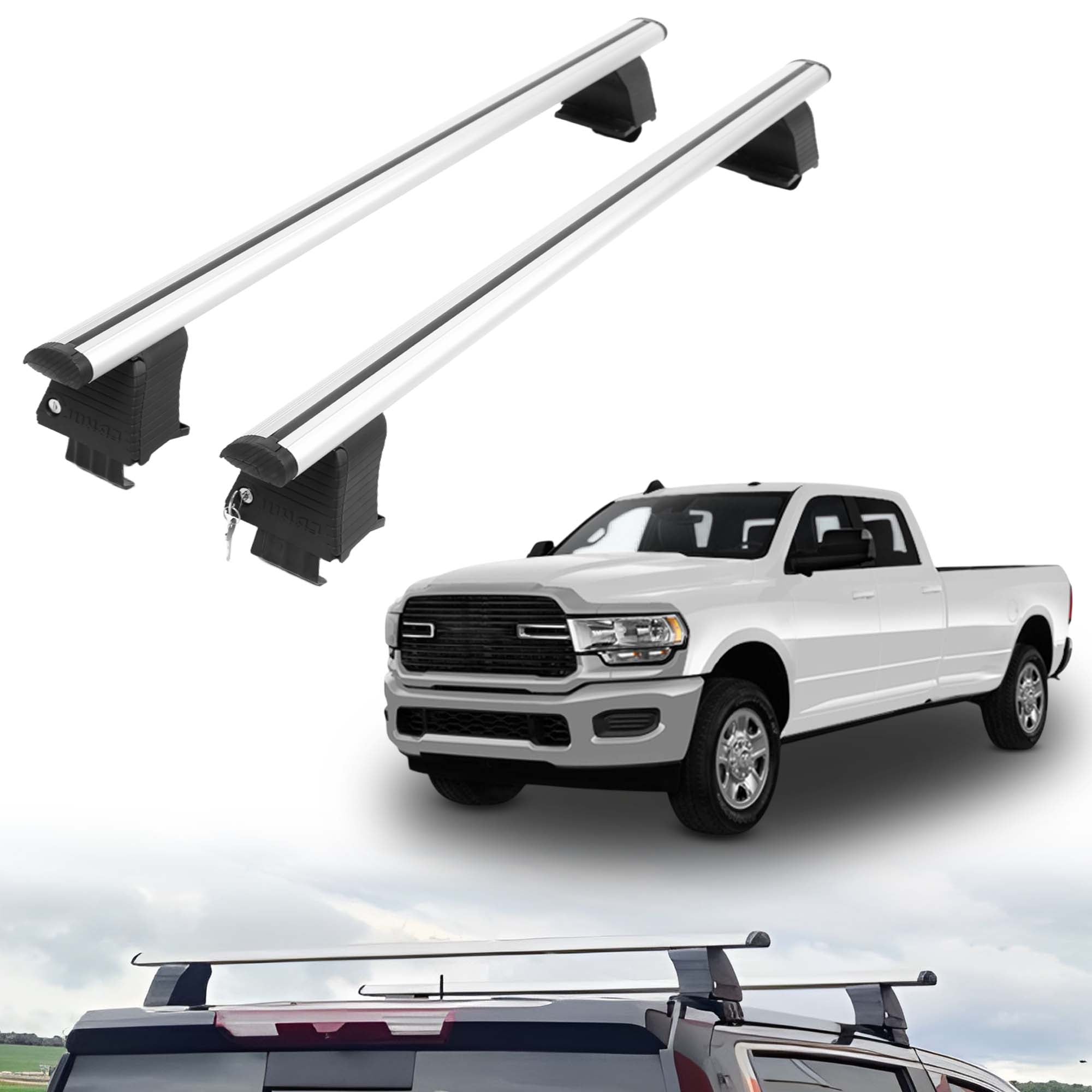 ERKUL Roof Rack Crossbars For DODGE RAM 2500 2019-2026 Naked Roof Aluminum Silver