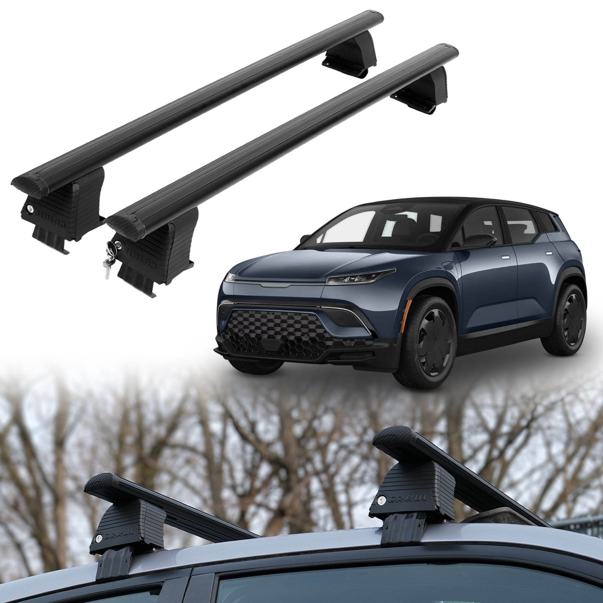 ERKUL Roof Rack Crossbars For FISKER OCEAN 2023-2024 Naked Roof Aluminum Black