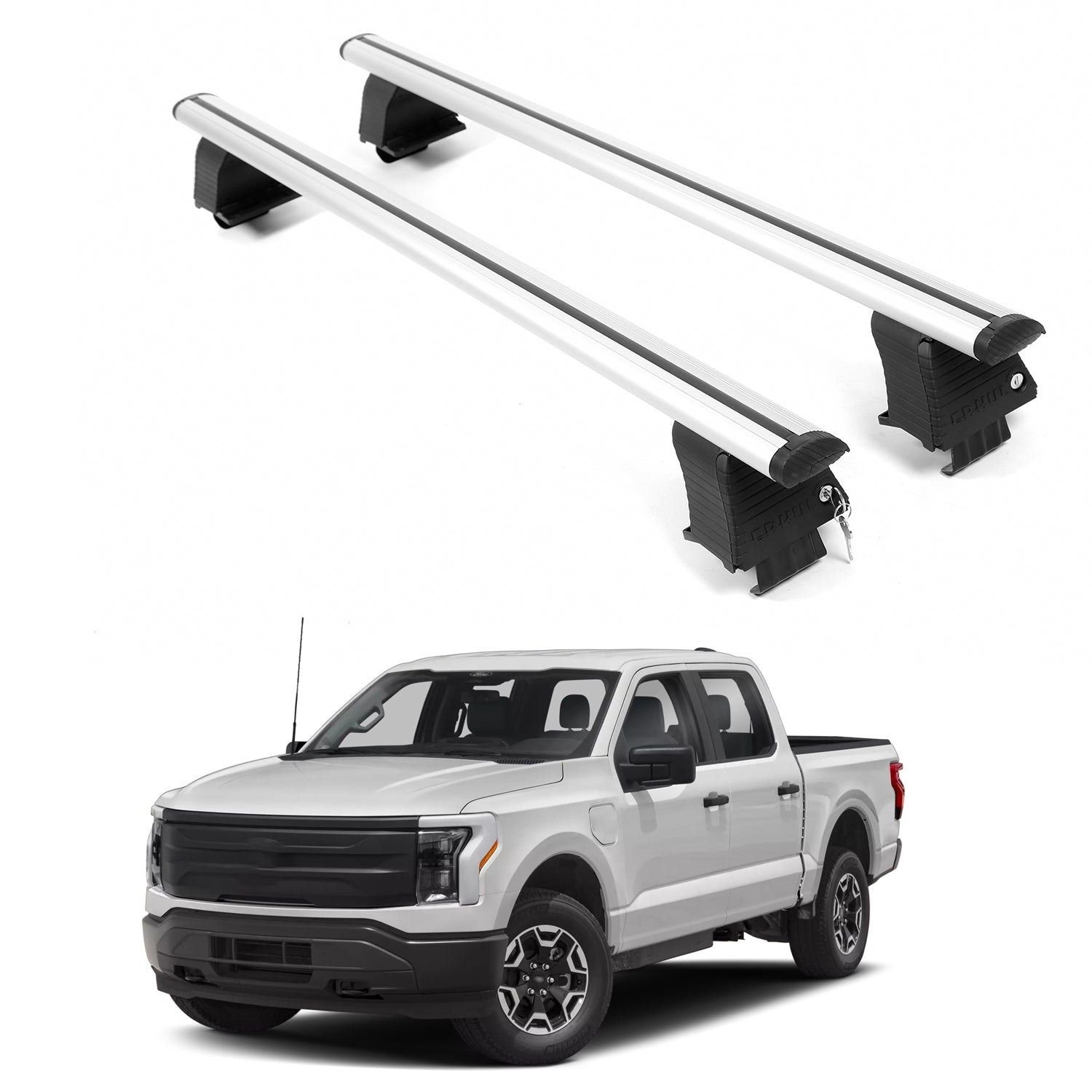 ERKUL Roof Rack Crossbars For FORD F-150 LIGHTNING 2022-2026 Naked Roof Aluminum Silver