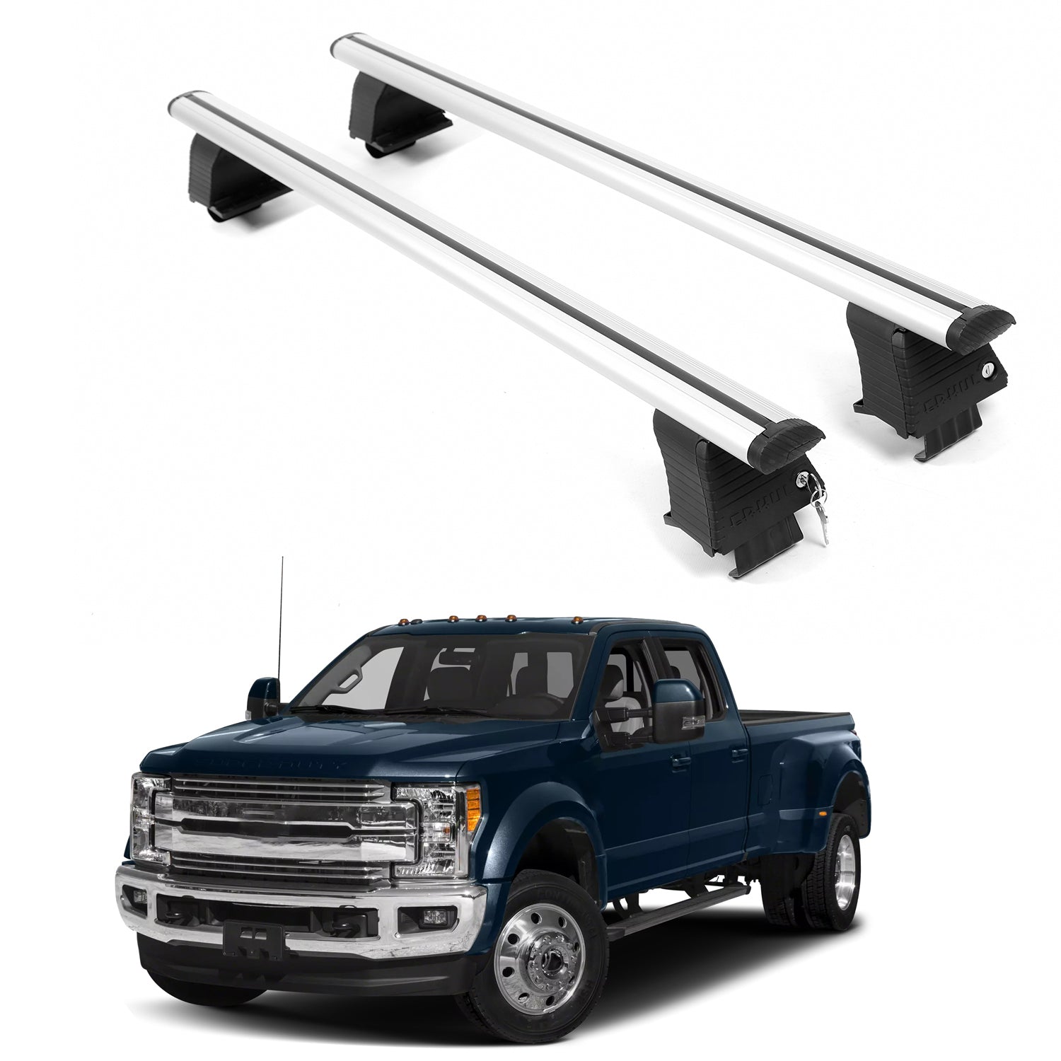 ERKUL Roof Rack Crossbars For FORD F-450 2017-2026 Naked Roof Aluminum Silver