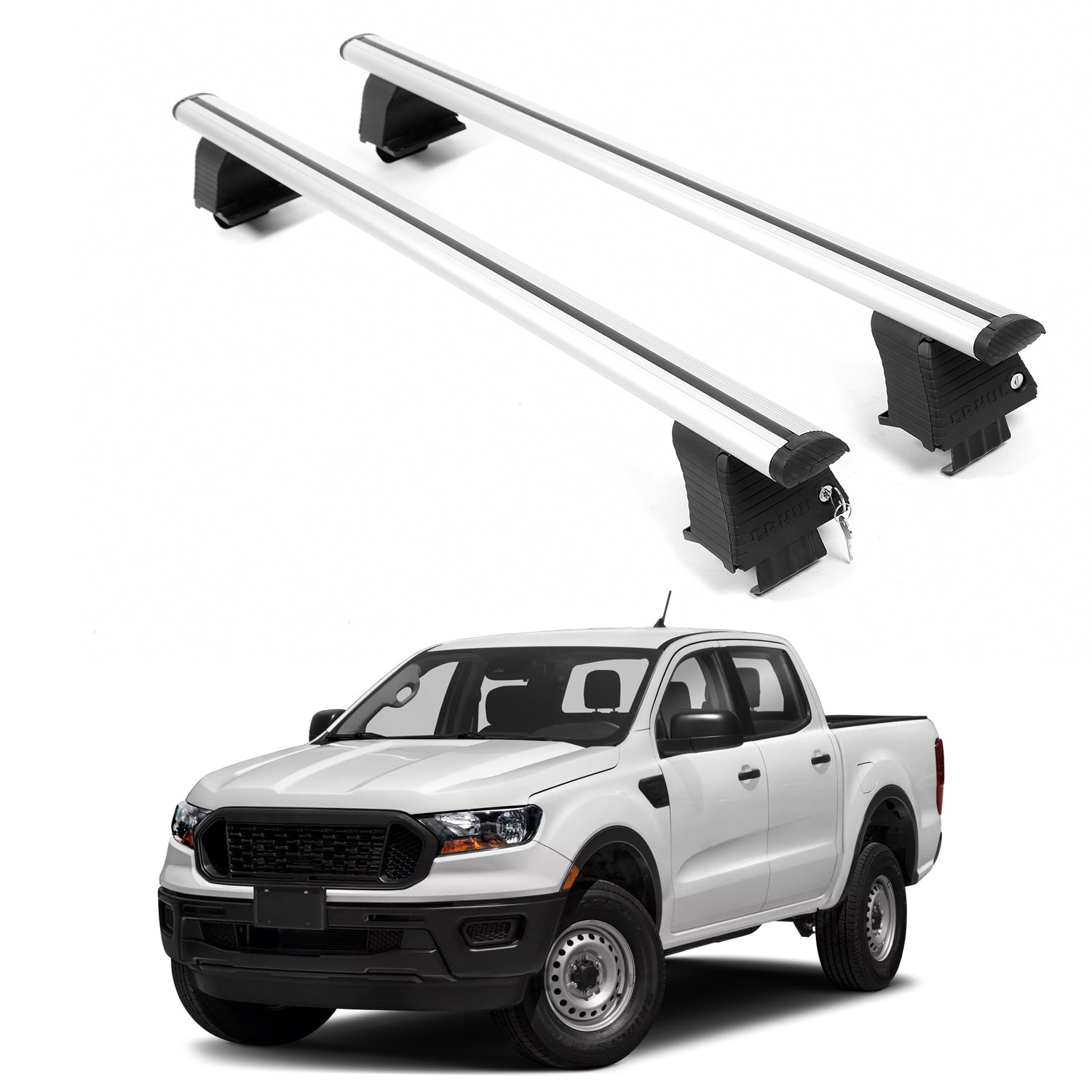 ERKUL Roof Rack Crossbars For FORD RANGER 2019-2023 Naked Roof Aluminum Silver