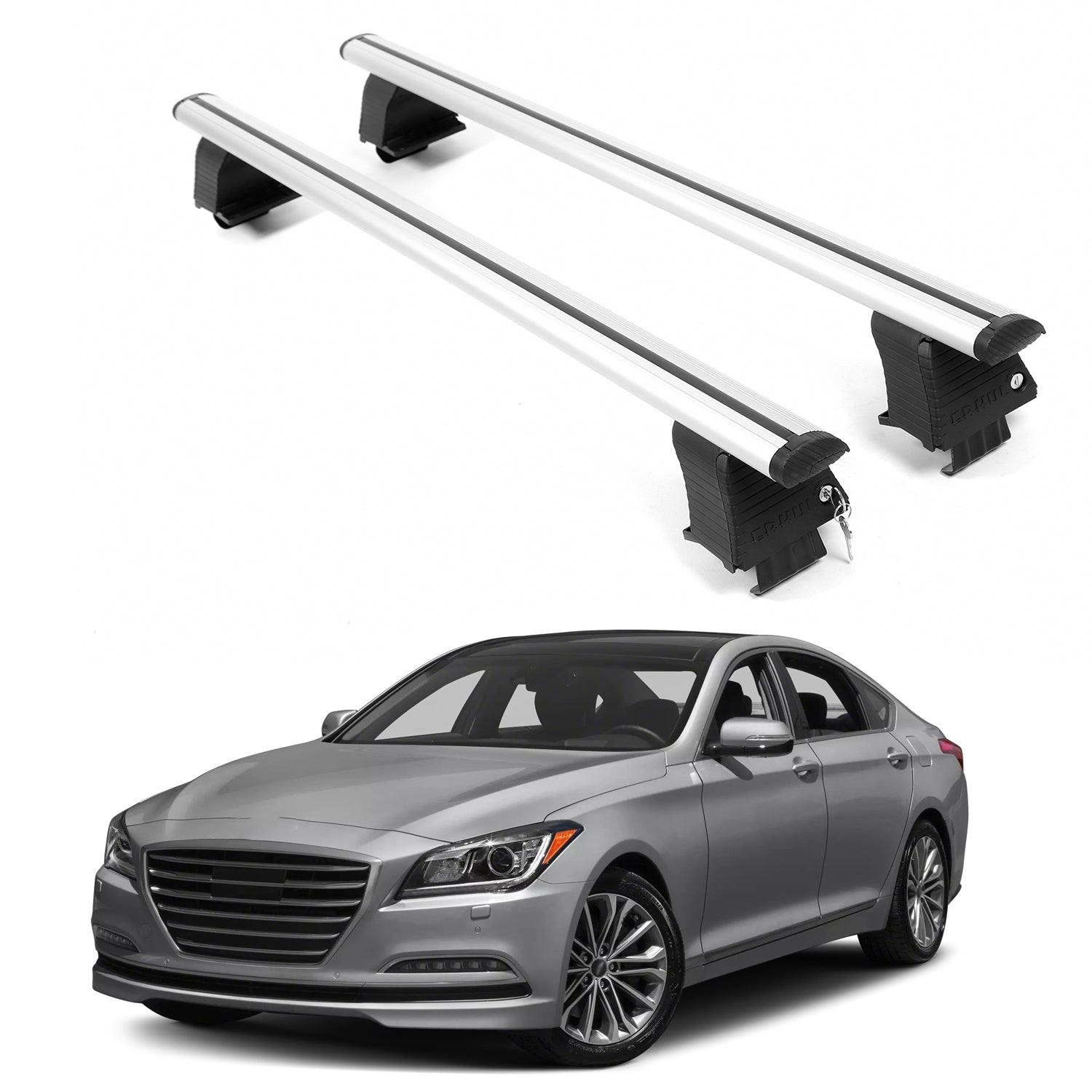 ERKUL Roof Rack Crossbars For GENESIS G80 2017-2020 Naked Roof Aluminum Silver