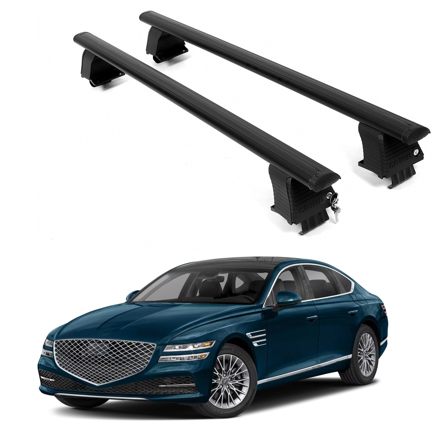 ERKUL Roof Rack Crossbars For GENESIS G80 2021-2026 Naked Roof Aluminum Black