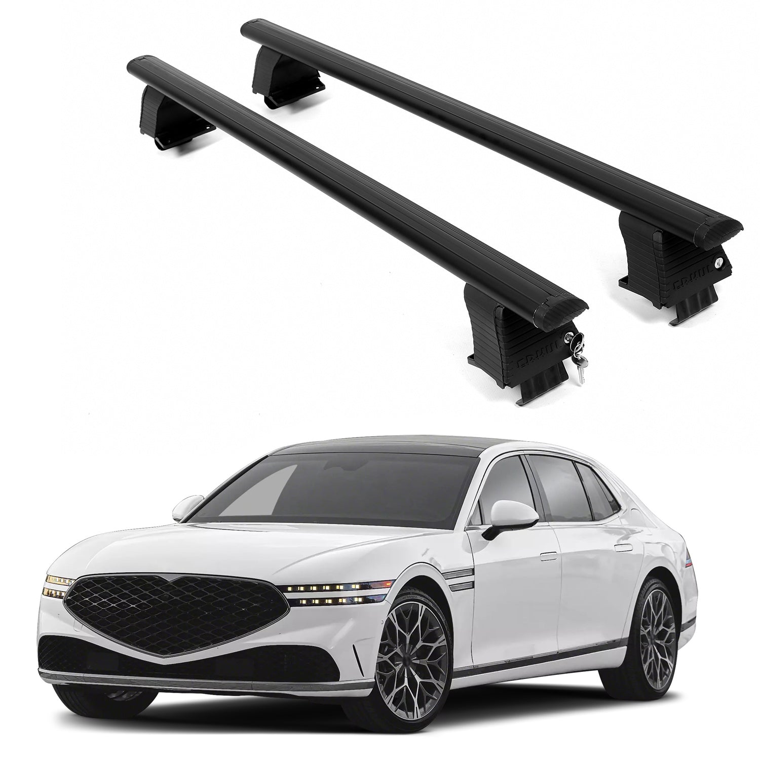 ERKUL Roof Rack Crossbars For GENESIS G90 2023-2026 Naked Roof Aluminum Black