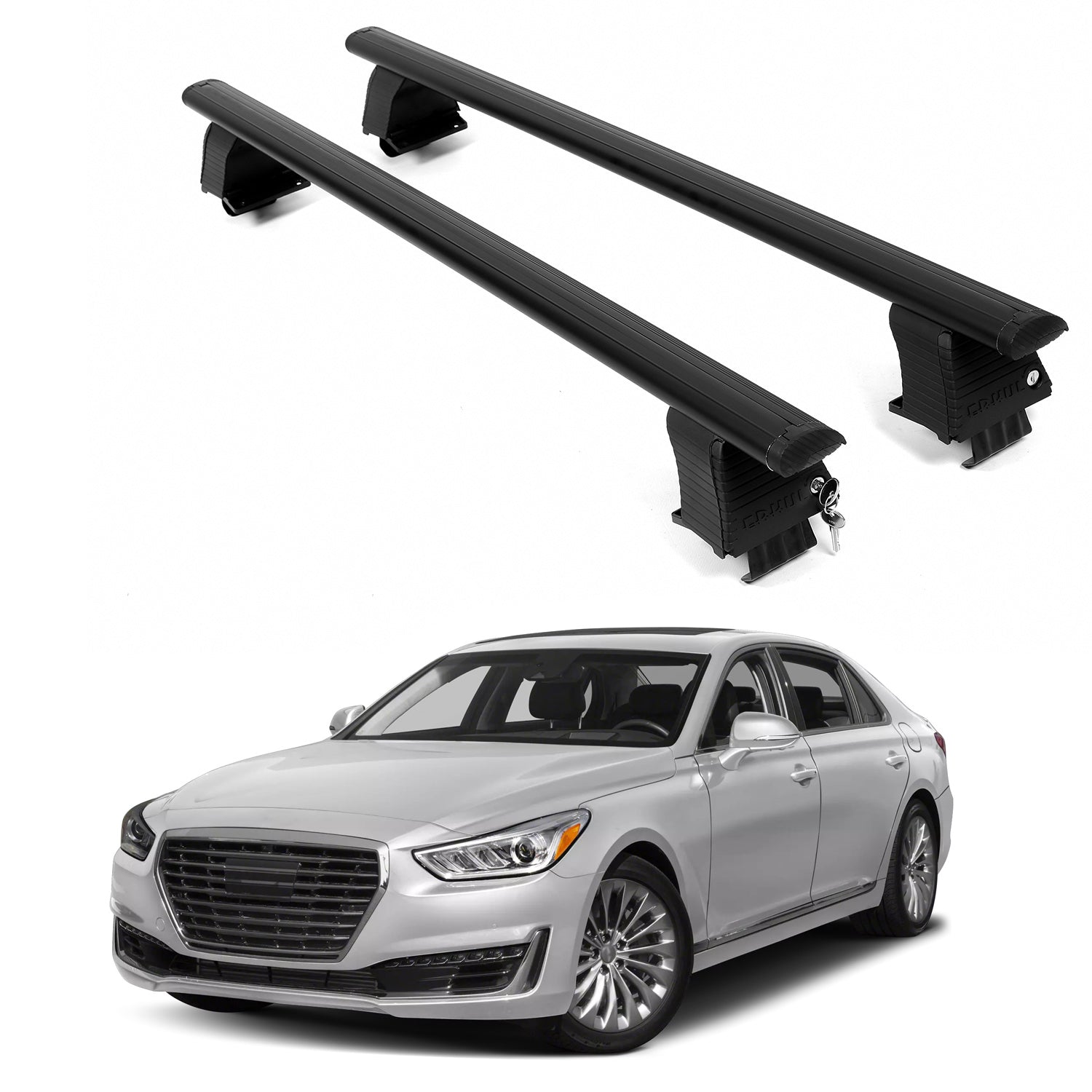 ERKUL Roof Rack Crossbars For GENESIS G90 2017-2022 Naked Roof Aluminum Black