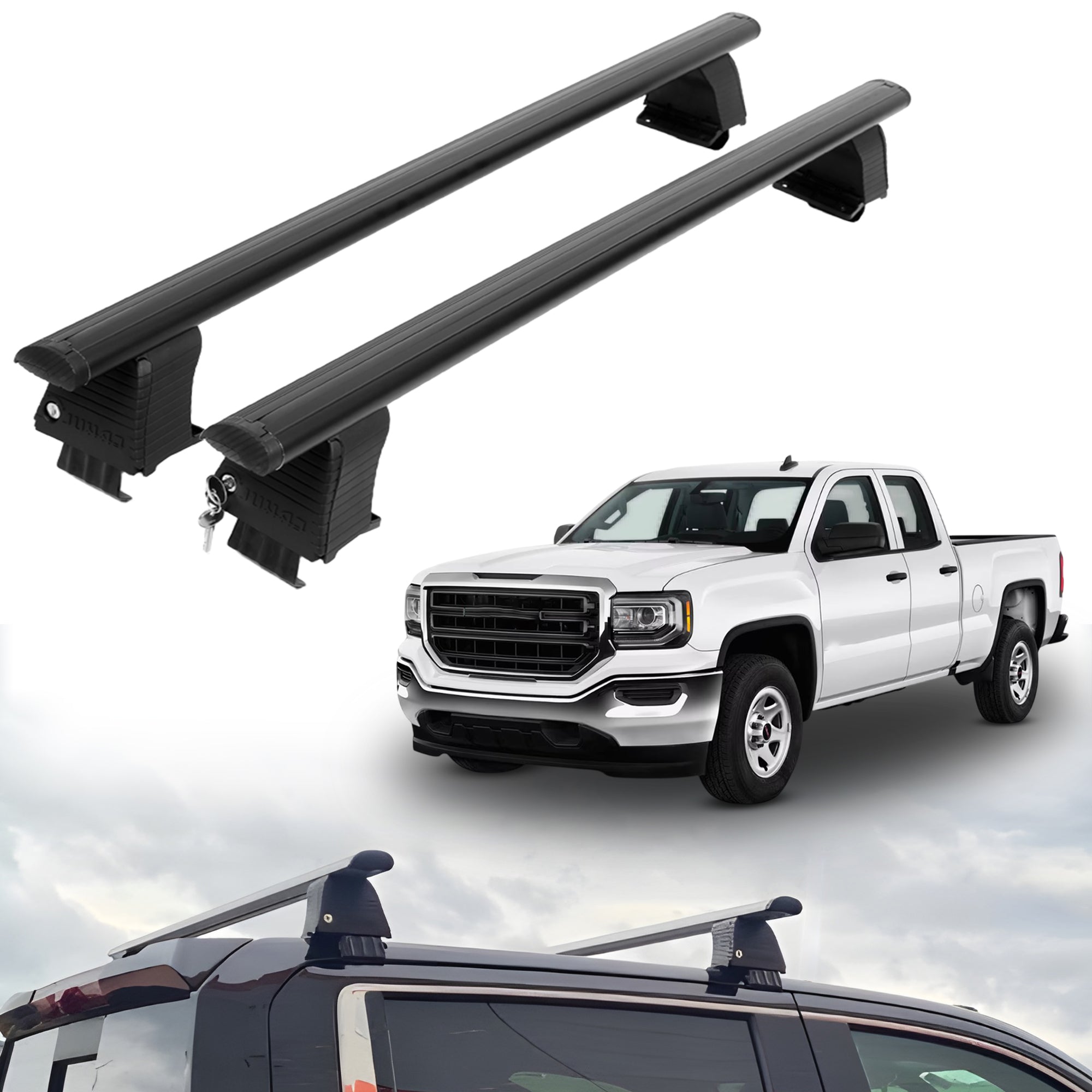 ERKUL Roof Rack Crossbars For GMC SIERRA 2014-2018 Naked Roof Aluminum Black