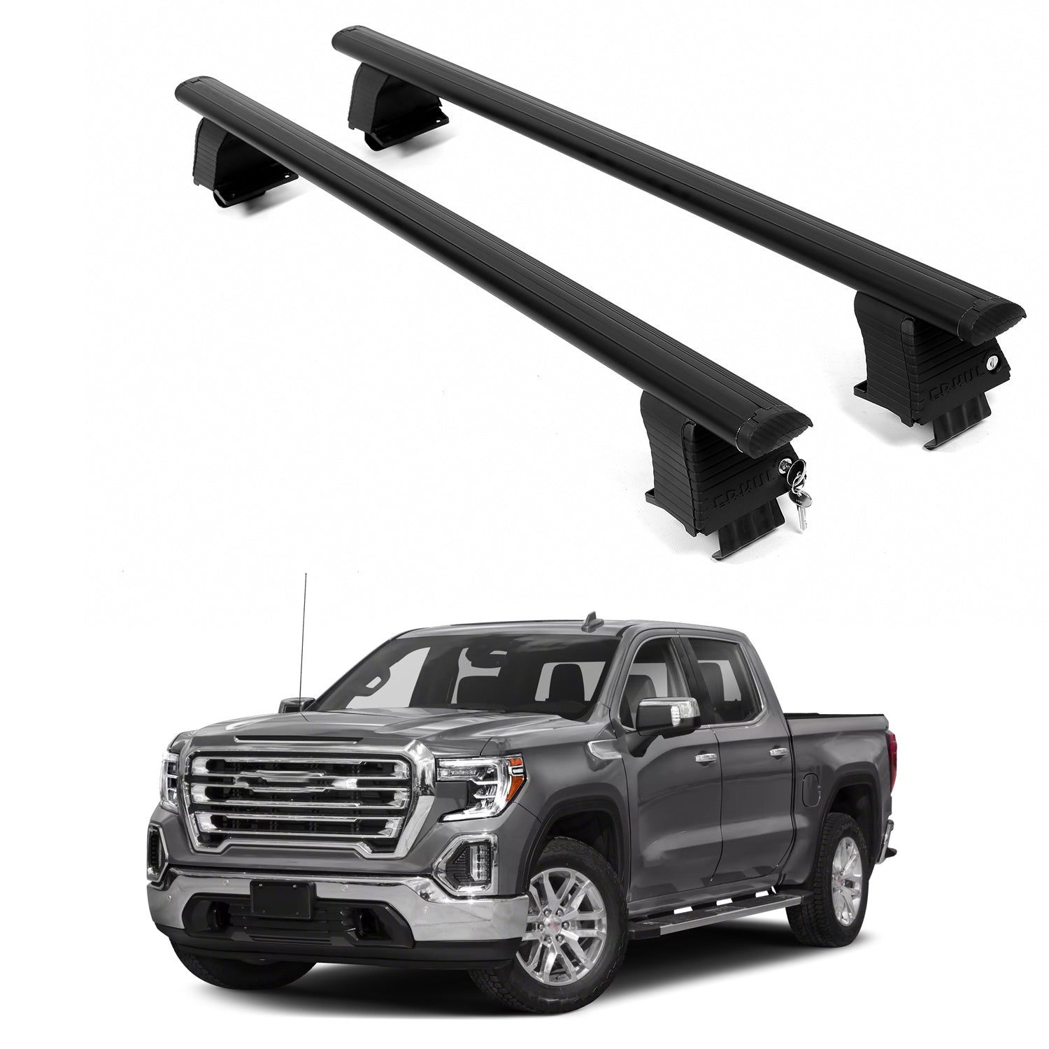ERKUL Roof Rack Crossbars For GMC SIERRA 1500 2019-2026 Naked Roof Aluminum Black