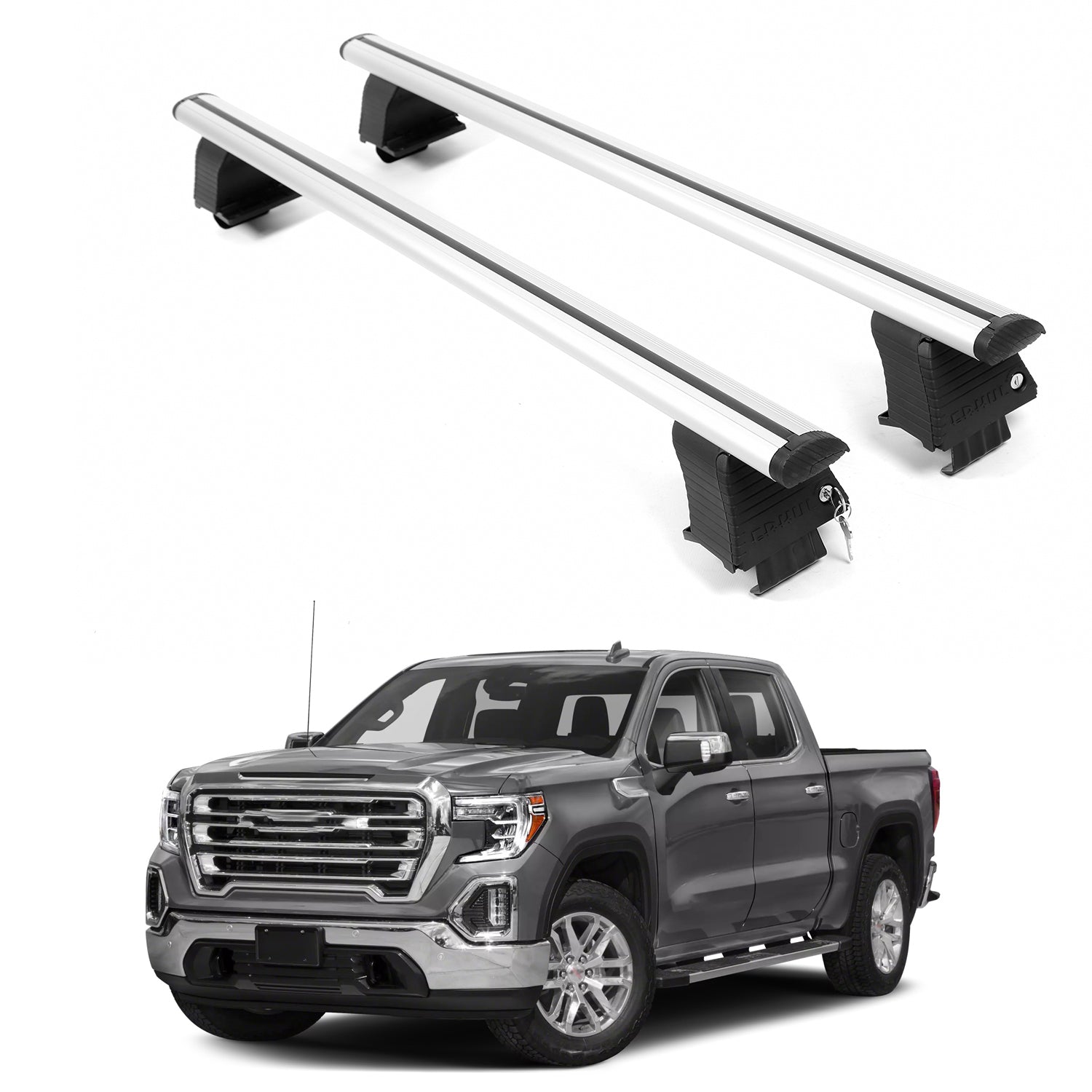 ERKUL Roof Rack Crossbars For GMC SIERRA 1500 2019-2026 Naked Roof Aluminum Silver