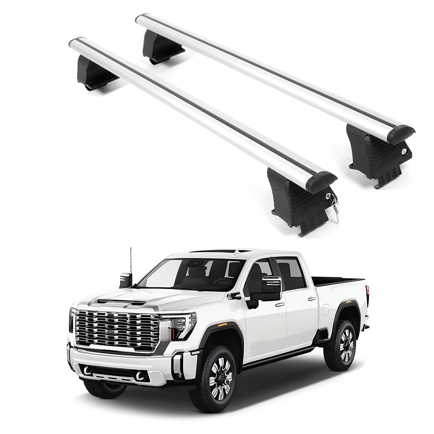 ERKUL Roof Rack Crossbars For GMC SIERRA 2500 HD 2020-2026 Naked Roof Aluminum Silver
