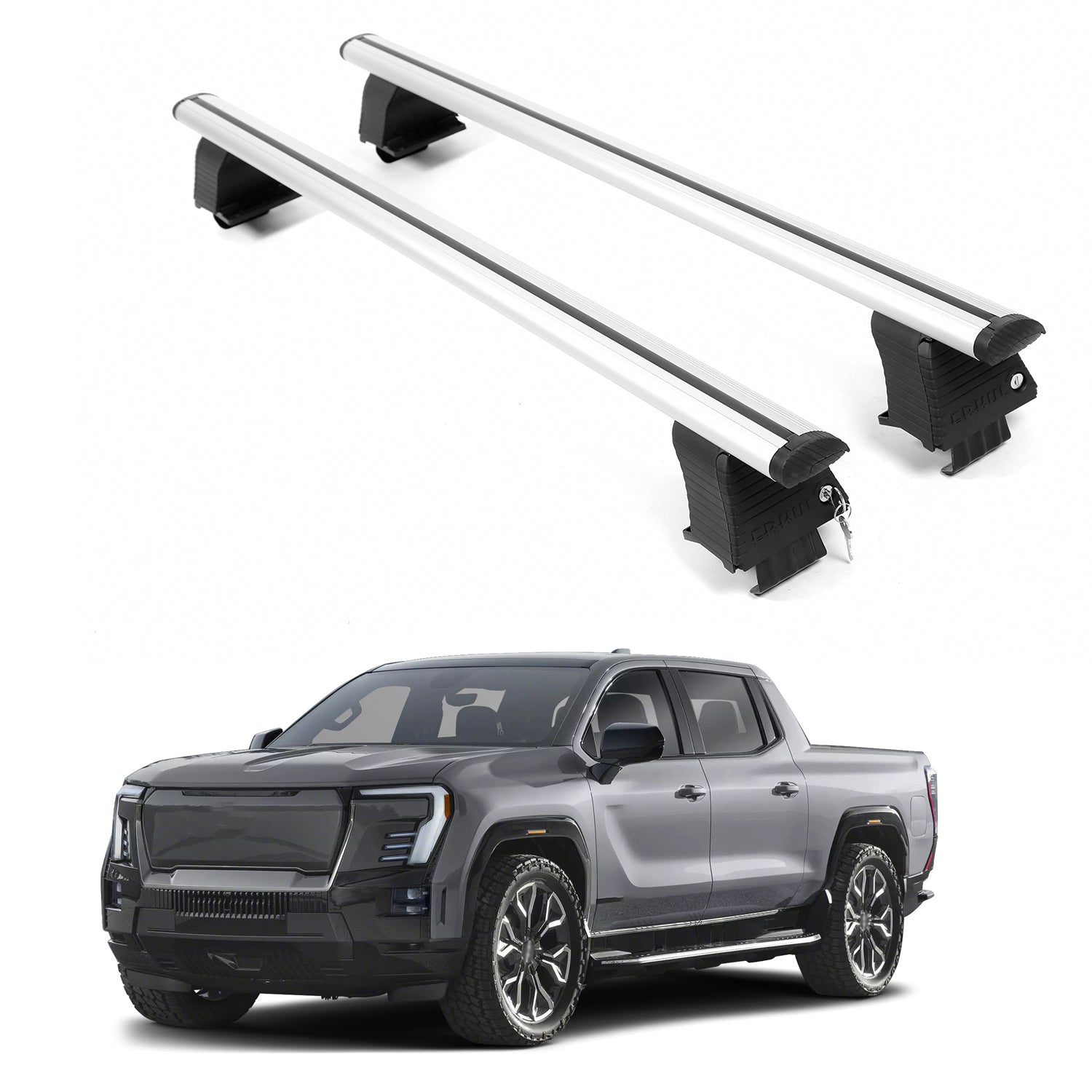 ERKUL Roof Rack Crossbars For GMC SIERRA EV DENALI 2024-2026 Naked Roof Aluminum Silver