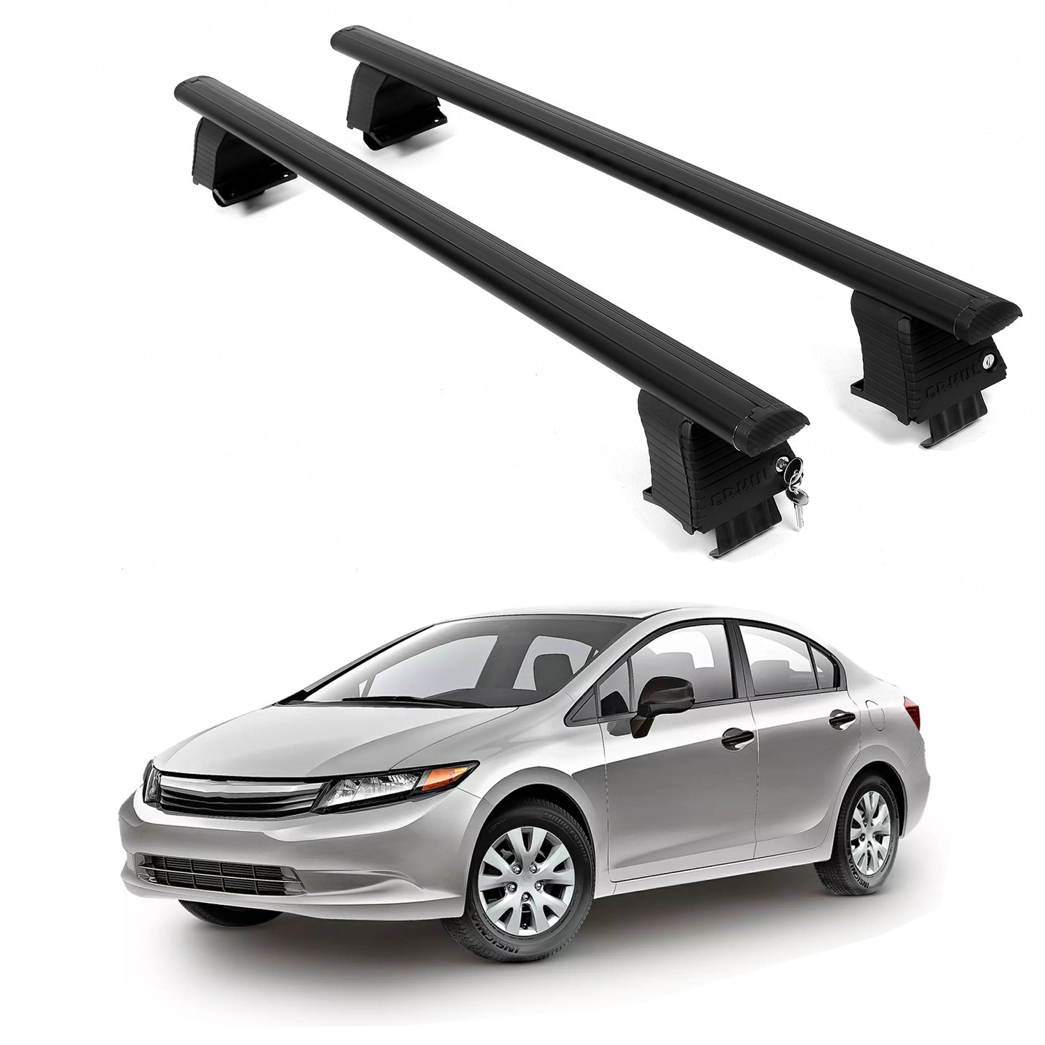 ERKUL Roof Rack Crossbars For HONDA CIVIC 2012-2015 Naked Roof Aluminum Black
