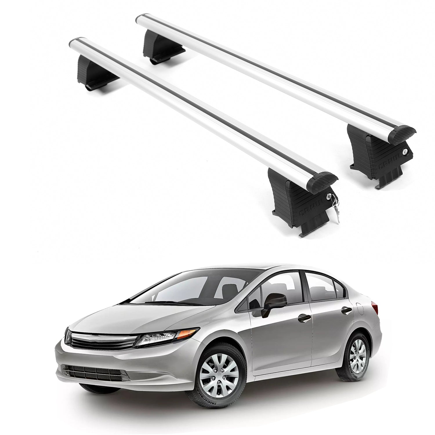 ERKUL Roof Rack Crossbars For HONDA CIVIC 2012-2015 Naked Roof Aluminum Silver