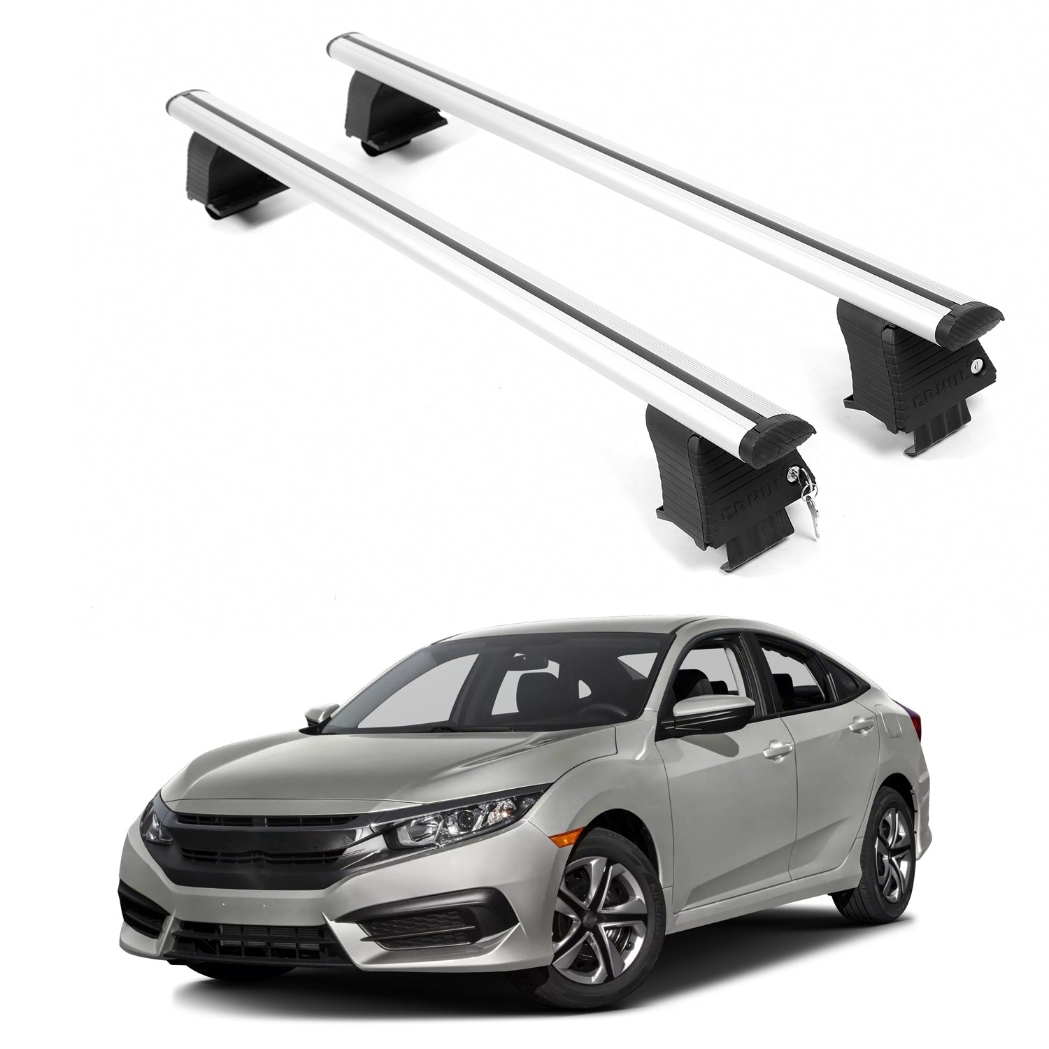 ERKUL Roof Rack Crossbars For HONDA CIVIC 2016-2021 Naked Roof Aluminum Silver