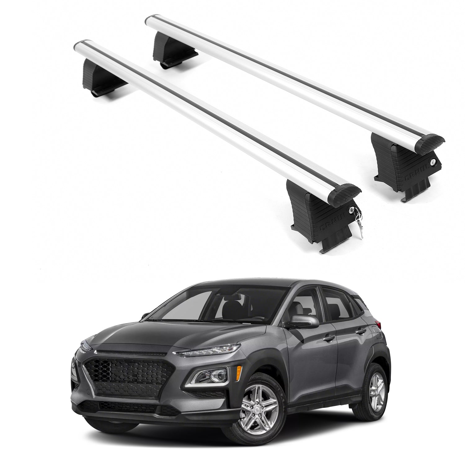 ERKUL Roof Rack Crossbars For HYUNDAI KONA 2018-2023 Naked Roof Aluminum Silver