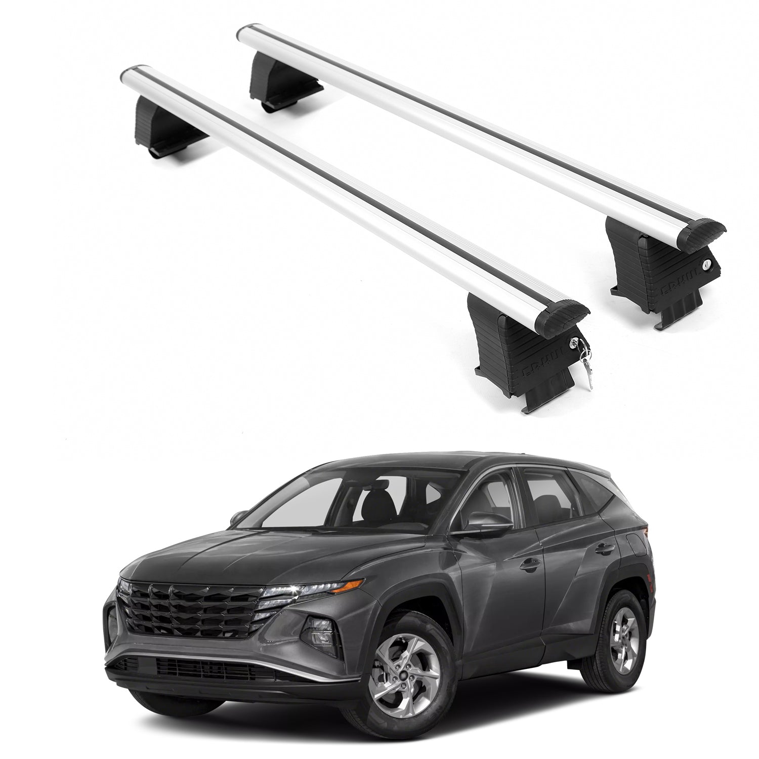 ERKUL Roof Rack Crossbars For HYUNDAI TUCSON 2022-2026 Naked Roof Aluminum Silver
