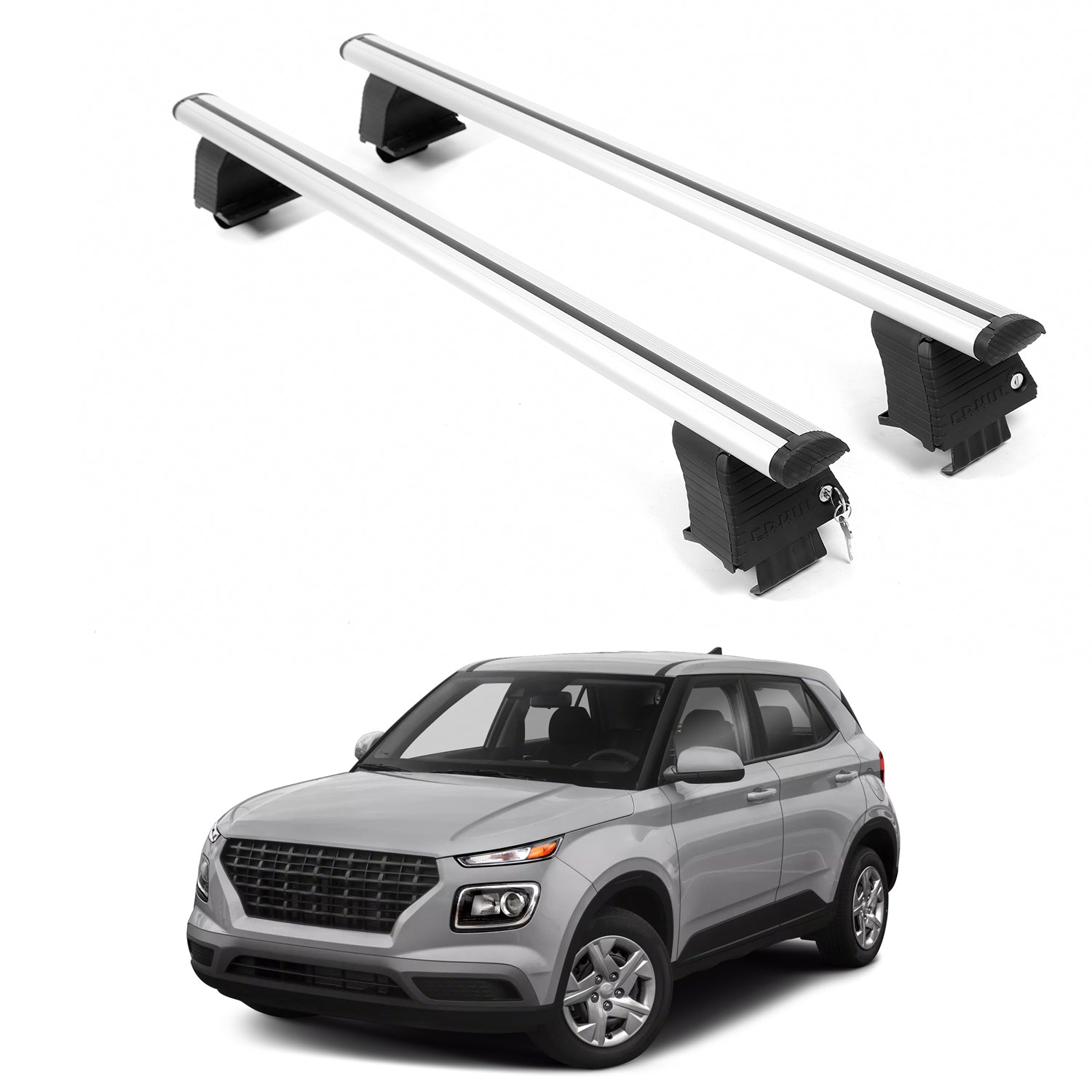 ERKUL Roof Rack Crossbars For HYUNDAI VENUE 2020-2026 Naked Roof Aluminum Silver
