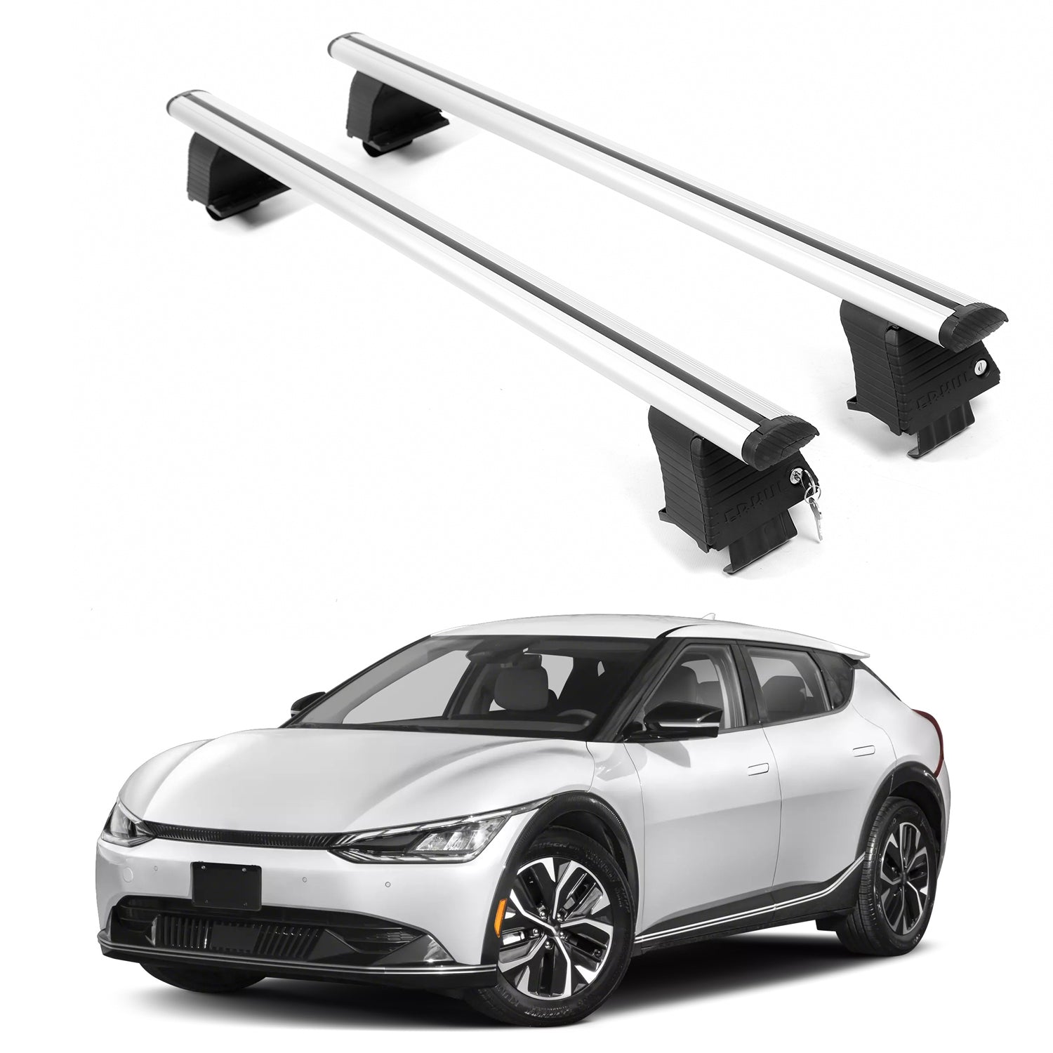 ERKUL Roof Rack Crossbars For KIA EV6 2022-2026 Naked Roof Aluminum Silver