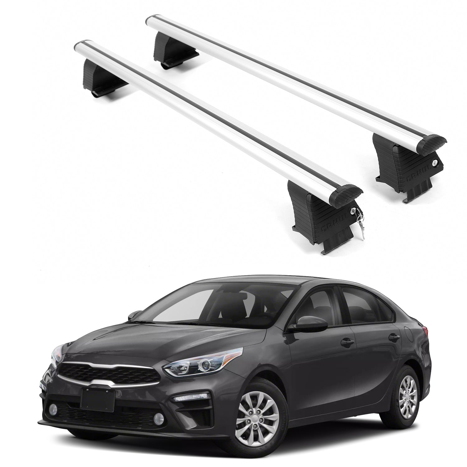 ERKUL Roof Rack Crossbars For KIA FORTE 2019-2024 Naked Roof Aluminum Silver