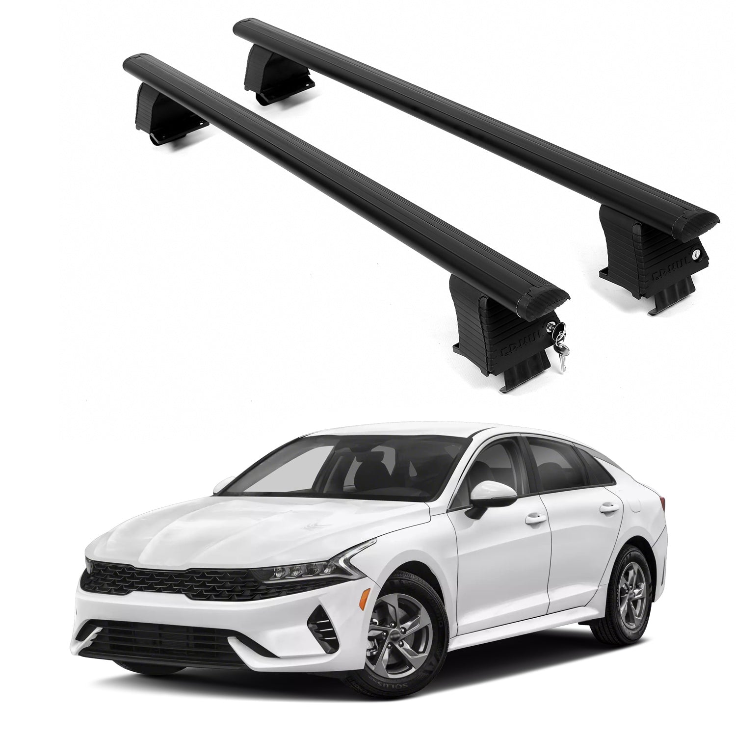 ERKUL Roof Rack Crossbars For KIA K5 2021-2026 Naked Roof Aluminum Black
