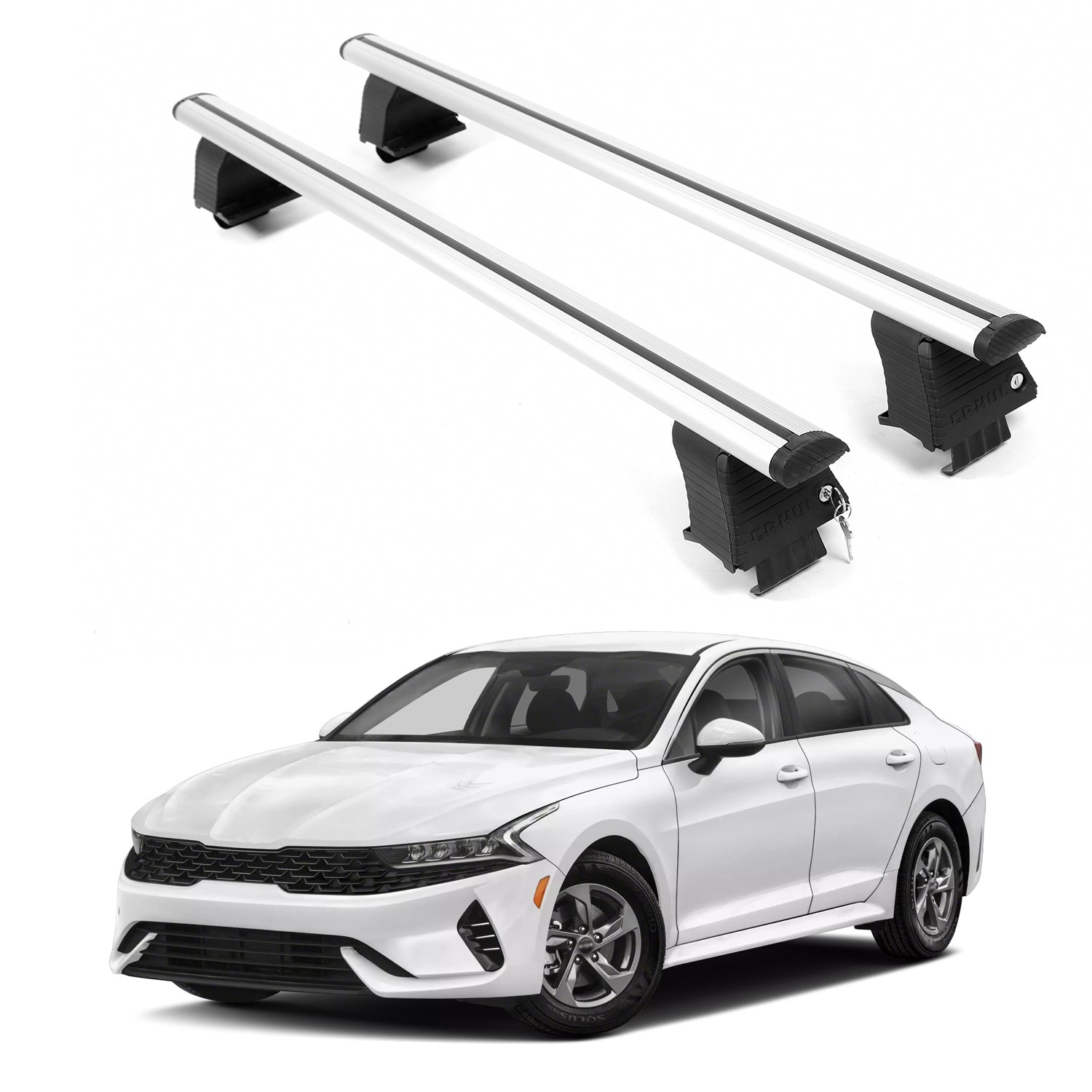 ERKUL Roof Rack Crossbars For KIA K5 2021-2026 Naked Roof Aluminum Silver
