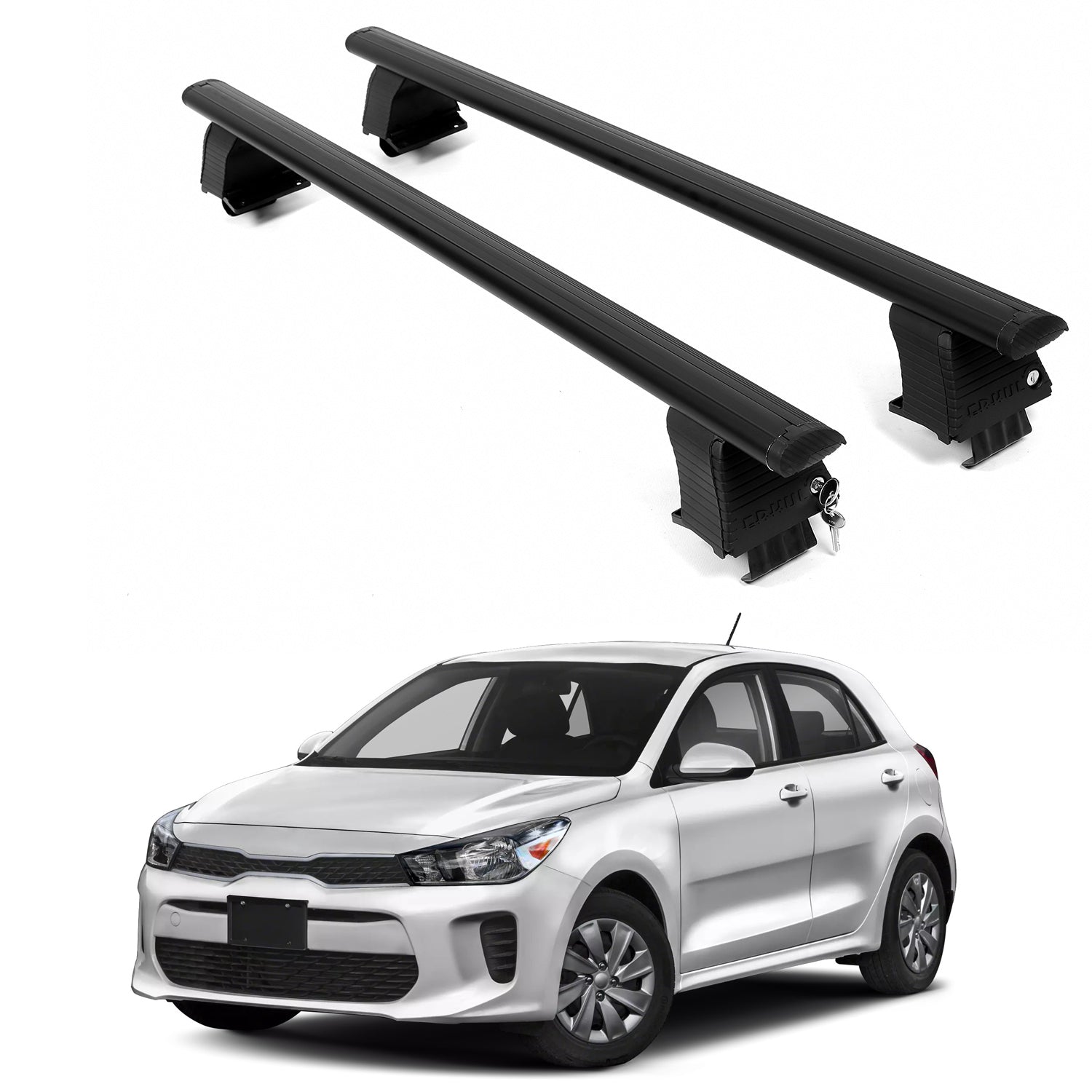 ERKUL Roof Rack Crossbars For KIA RIO 2018-2023 Naked Roof Aluminum Black