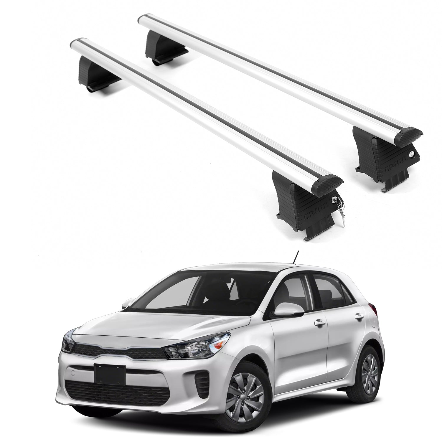 ERKUL Roof Rack Crossbars For KIA RIO 2018-2023 Naked Roof Aluminum Silver
