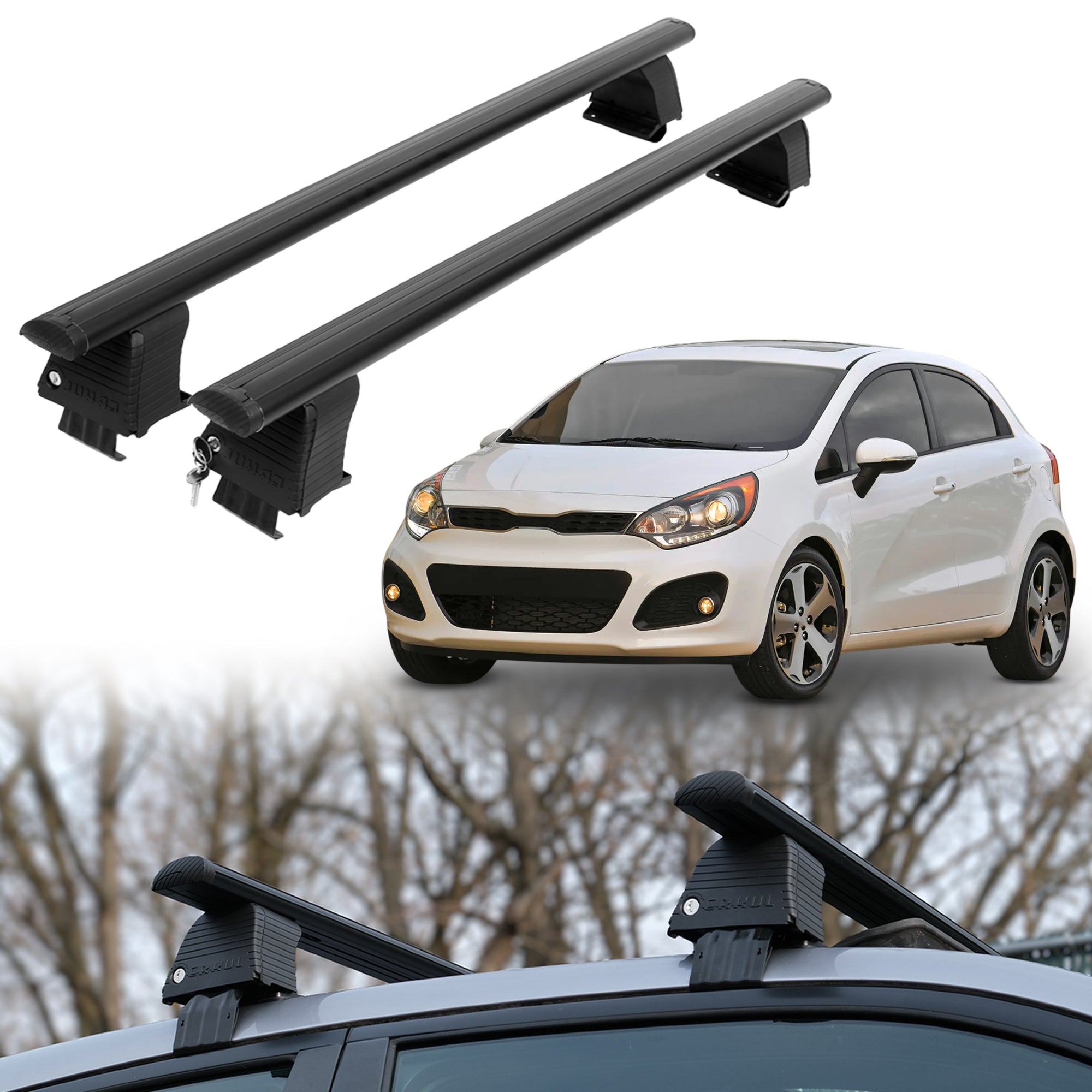 ERKUL Roof Rack Crossbars For KIA RIO5 2006-2012 Naked Roof Aluminum Black