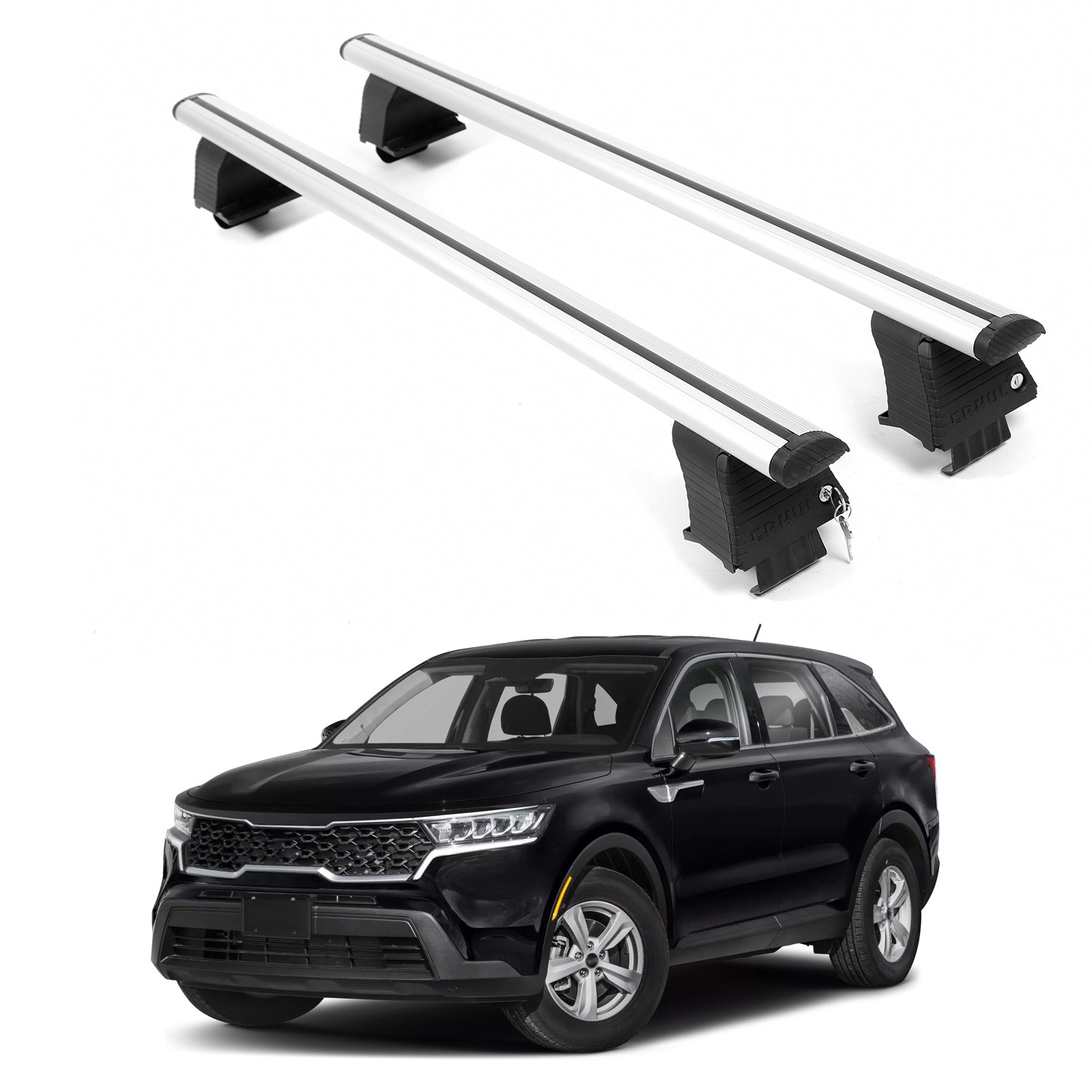 ERKUL Roof Rack Crossbars For KIA SORENTO 2021-2026 Naked Roof Aluminum Silver