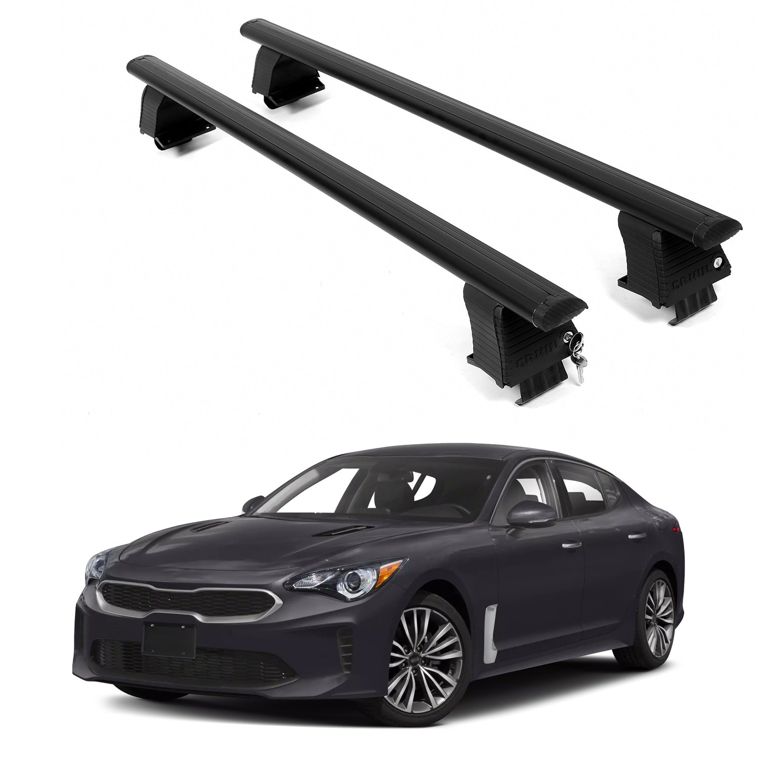 ERKUL Roof Rack Crossbars For KIA STINGER 2018-2023 Naked Roof Aluminum Black