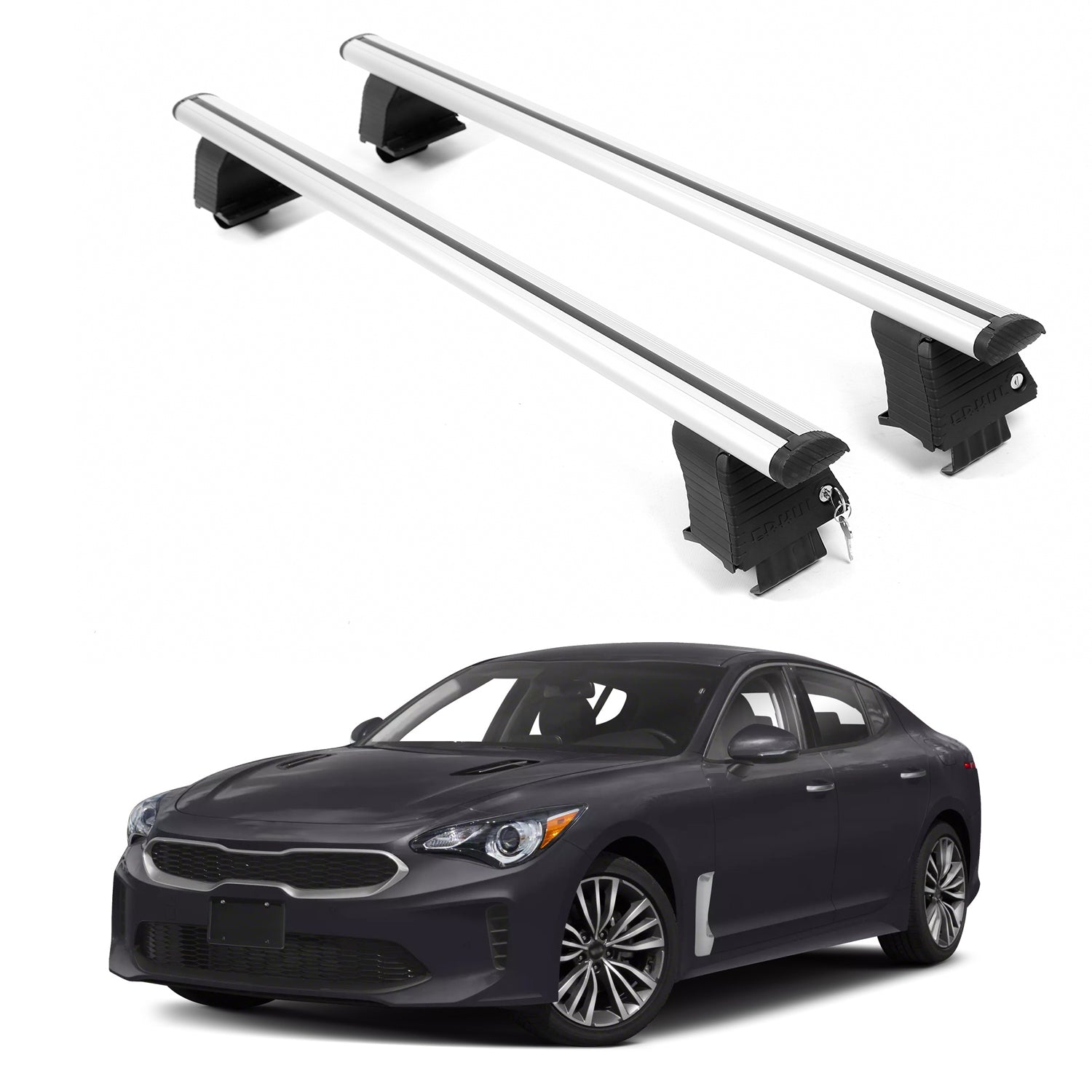 ERKUL Roof Rack Crossbars For KIA STINGER 2018-2023 Naked Roof Aluminum Silver