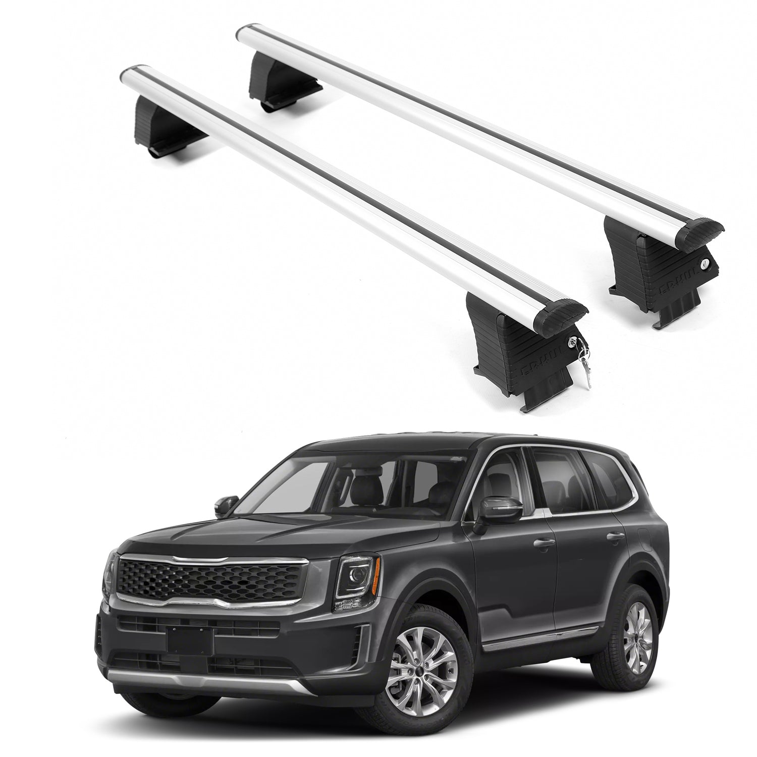 ERKUL Roof Rack Crossbars For KIA TELLURIDE 2020-2025 Naked Roof Aluminum Silver