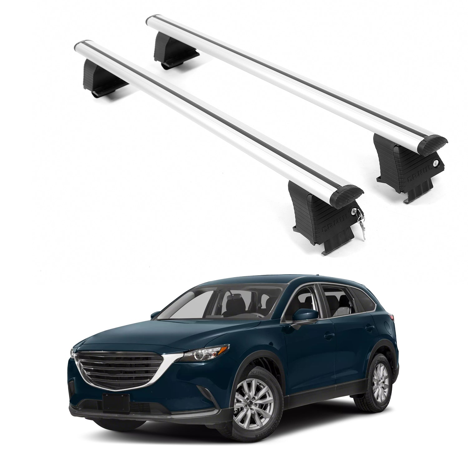 ERKUL Roof Rack Crossbars For MAZDA CX-9 2016-2023 Naked Roof Aluminum Silver