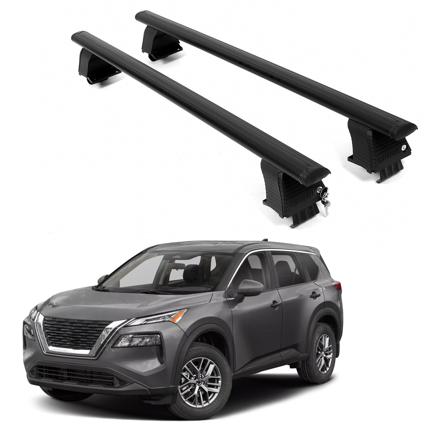 ERKUL Roof Rack Crossbars For NISSAN ROGUE 2021-2026 Naked Roof Aluminum Black