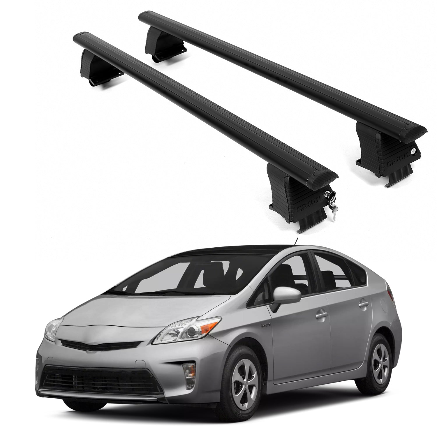 ERKUL Roof Rack Crossbars For TOYOTA PRIUS + 2010-2015 Naked Roof Aluminum Black