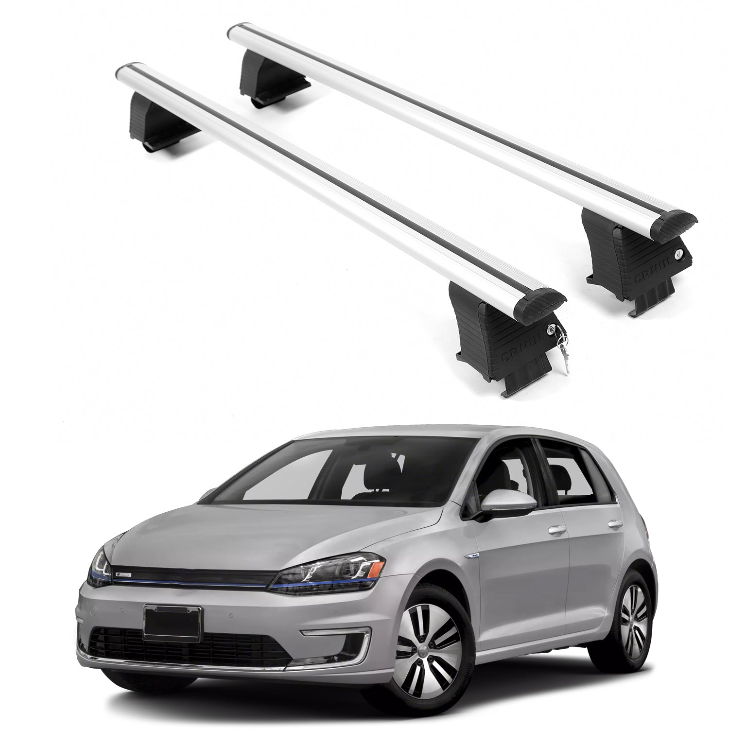 ERKUL Roof Rack Crossbars For VOLKSWAGEN E-GOLF 2015-2021 Naked Roof Aluminum Silver