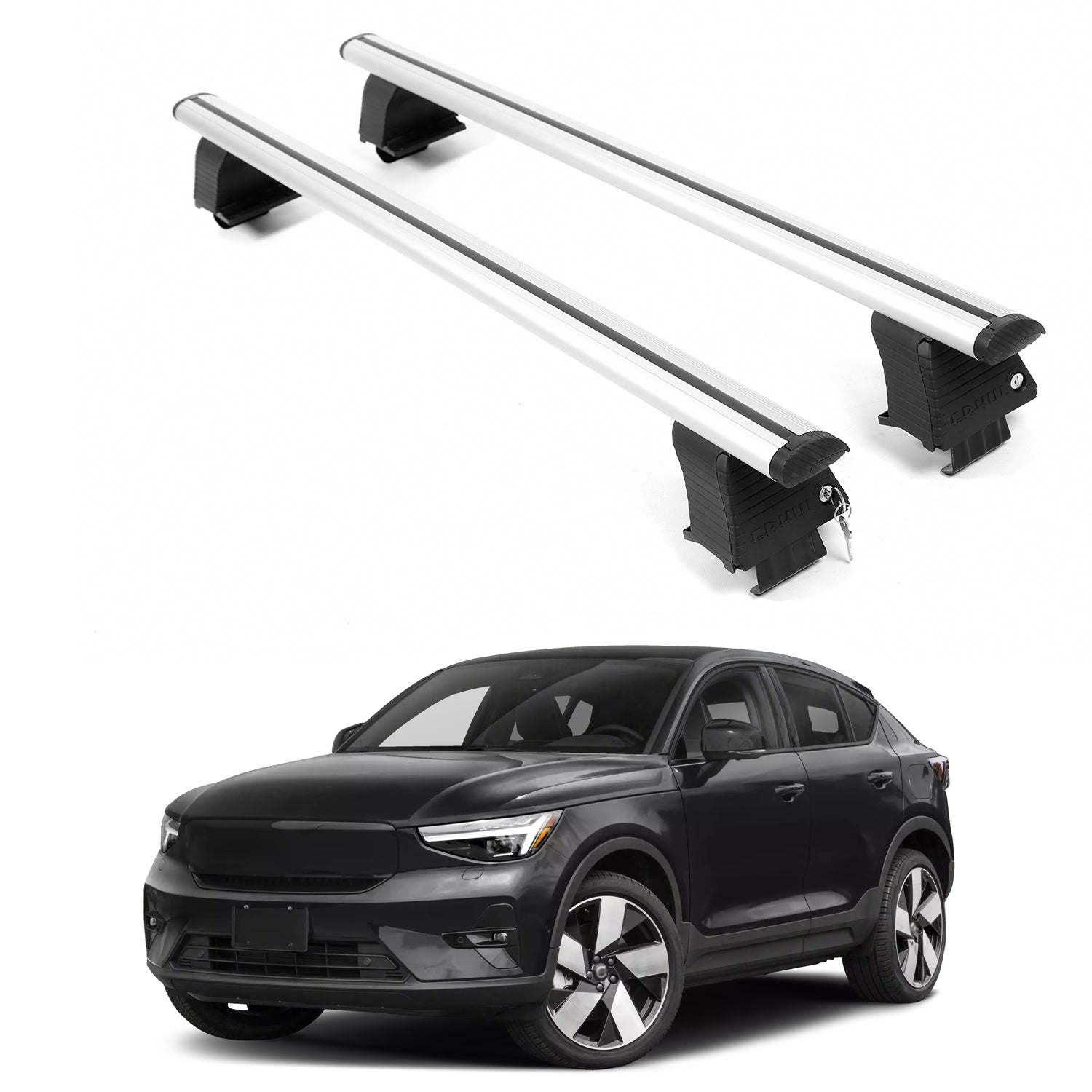 ERKUL Roof Rack Crossbars For VOLVO C40 RECHARGE 2022-2024 Naked Roof Aluminum Silver
